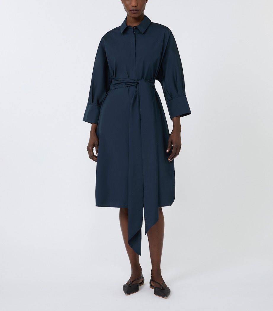Max Mara Womens Cotton Belted Midi Dress Midnightblue Image 4