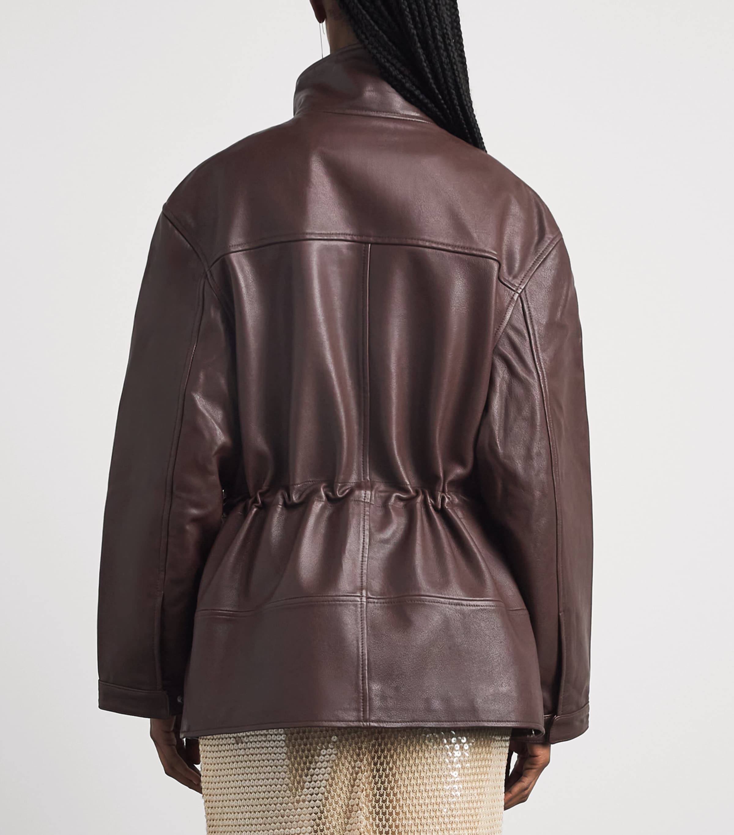 Sandro Paris Womens Oversized Leather Jacket Bordeaux Image 5