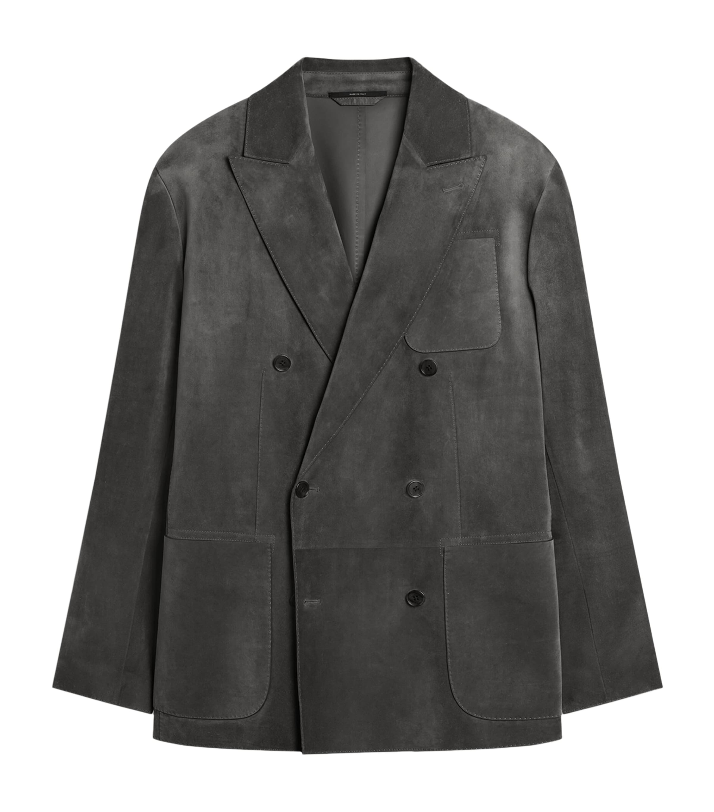 Dunhill Leather Double-breasted Jacket In Gray