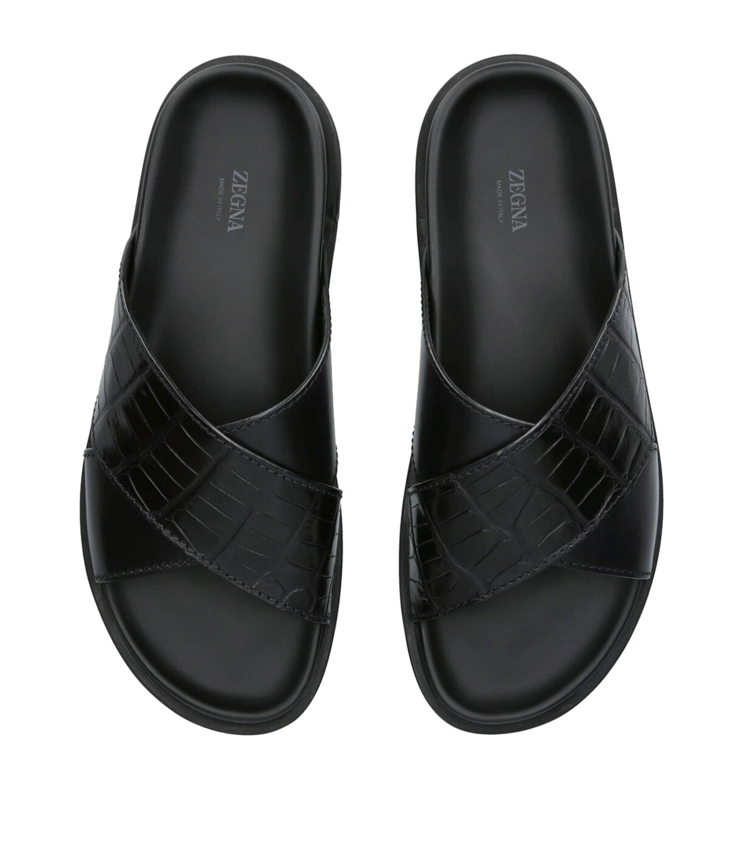 Crocodile Leather Panarea Slides BLACK Image 4