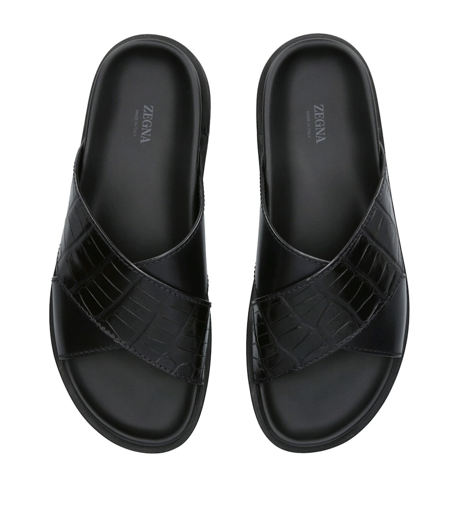 Crocodile Leather Panarea Slides BLACK Image 4