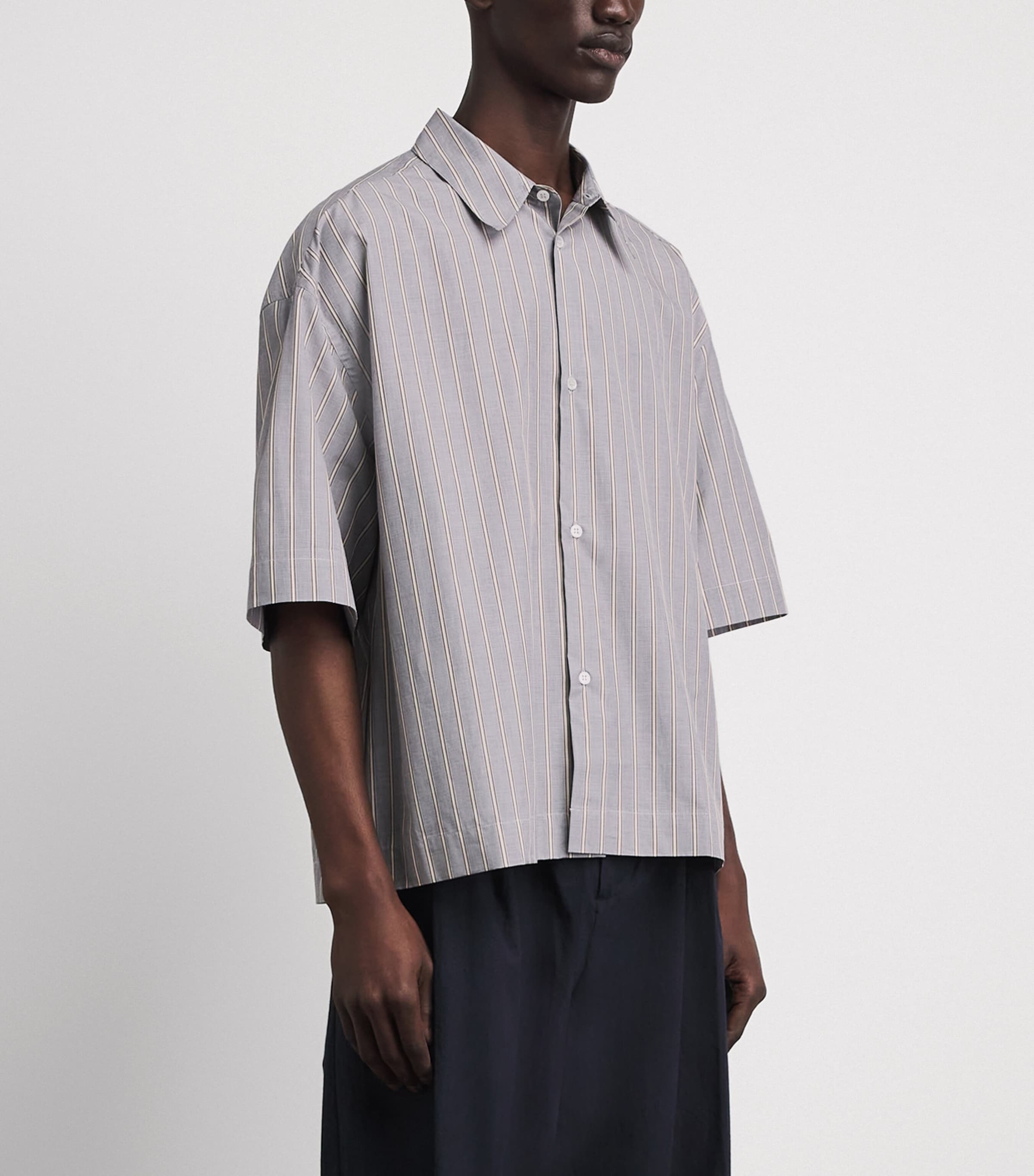 Studio Nicholson Mens Cotton Stripe Sanko Shirt Grey / Brown Image 4