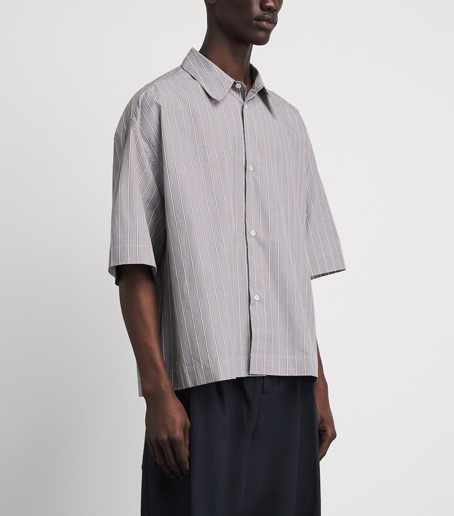 Studio Nicholson Mens Cotton Stripe Sanko Shirt Grey / Brown Image 4