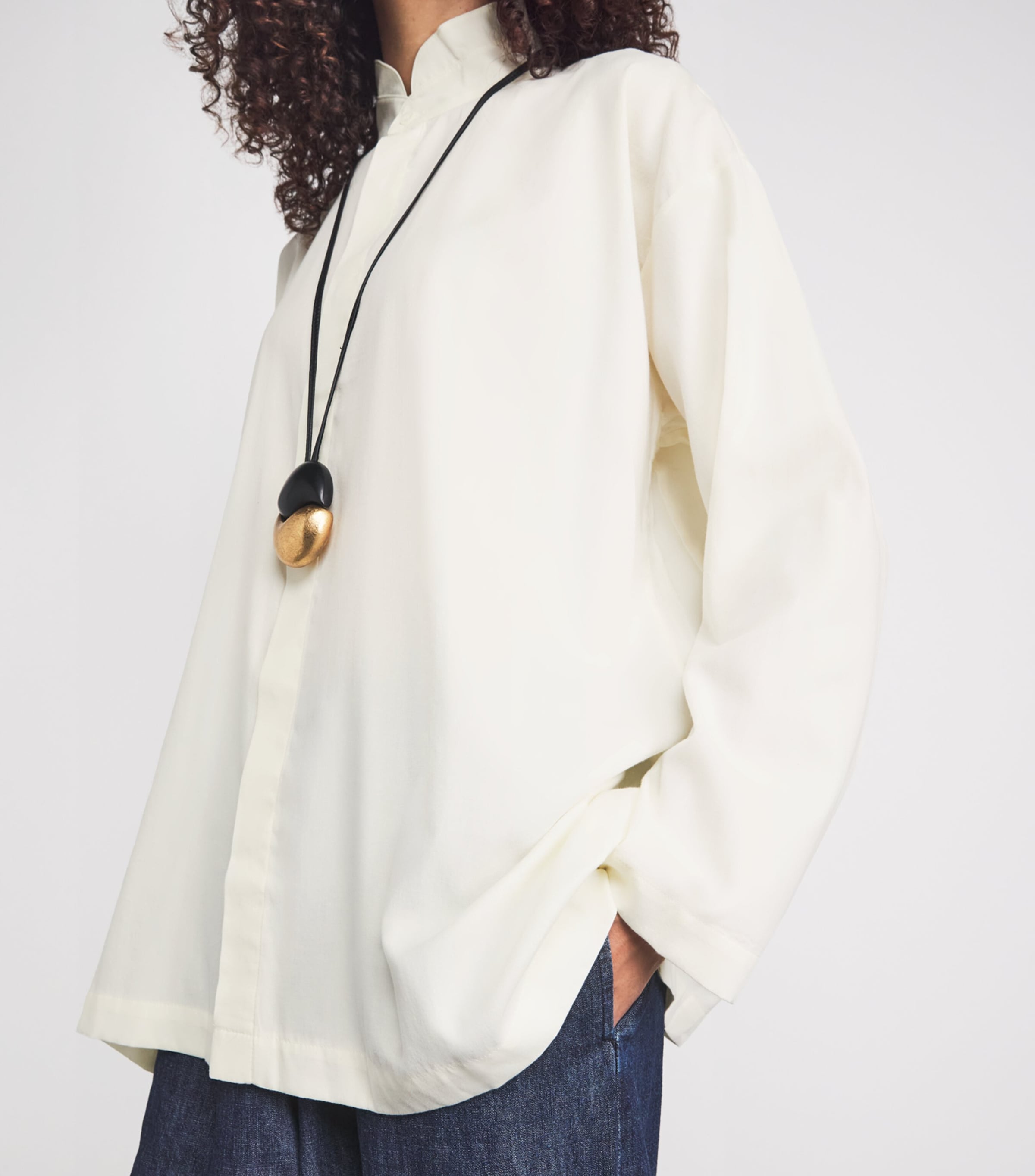 Eskandar Womens Brushed Double Stand-Collar Shirt Cream Image 3