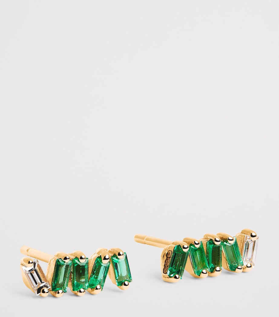 Yellow Gold, Diamond and Emerald Bold Stud Earrings 18K YG/EMER Image 3