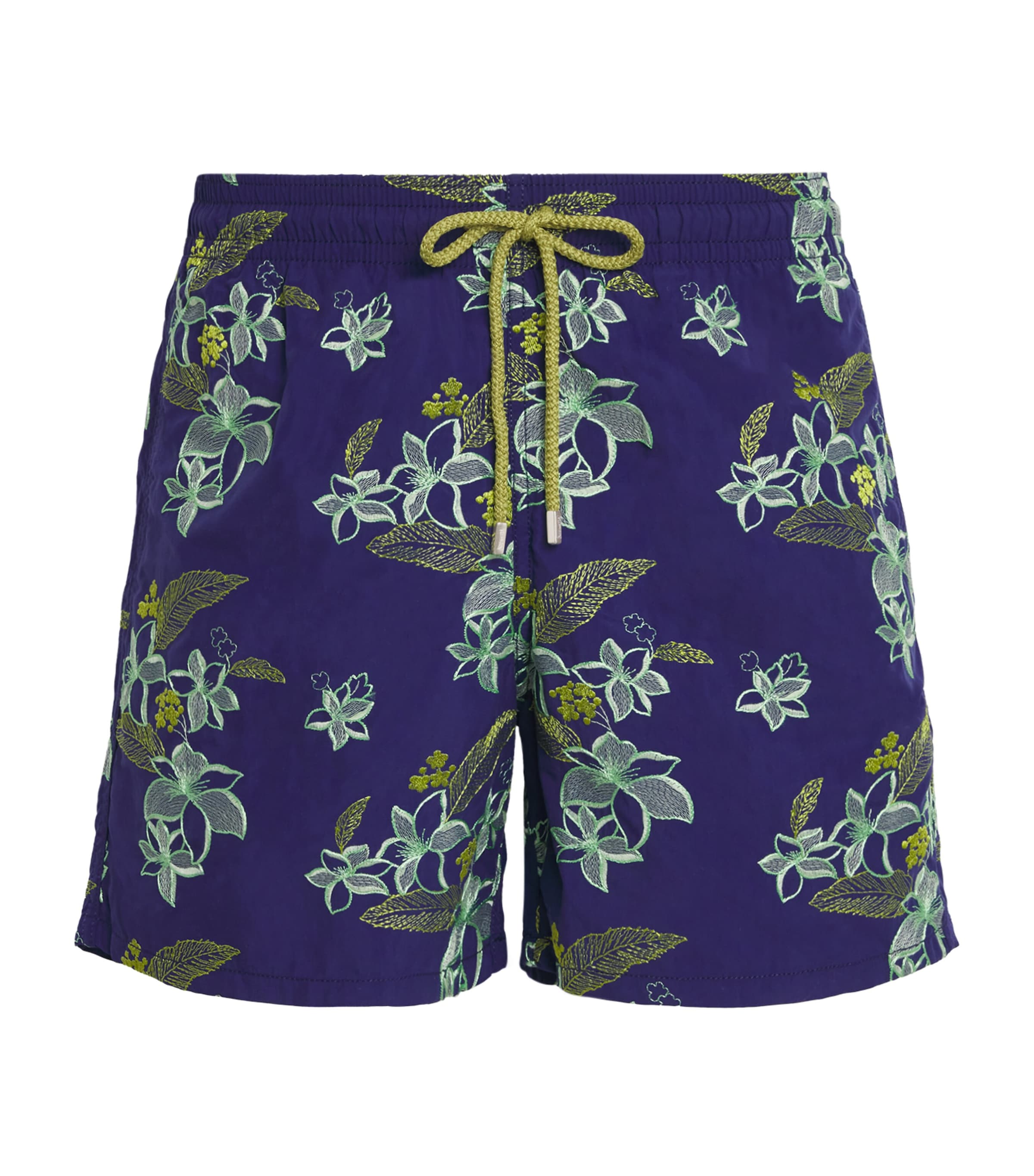 Vilebrequin Flower Power Embroidery Mistral Swim Shorts In Blue