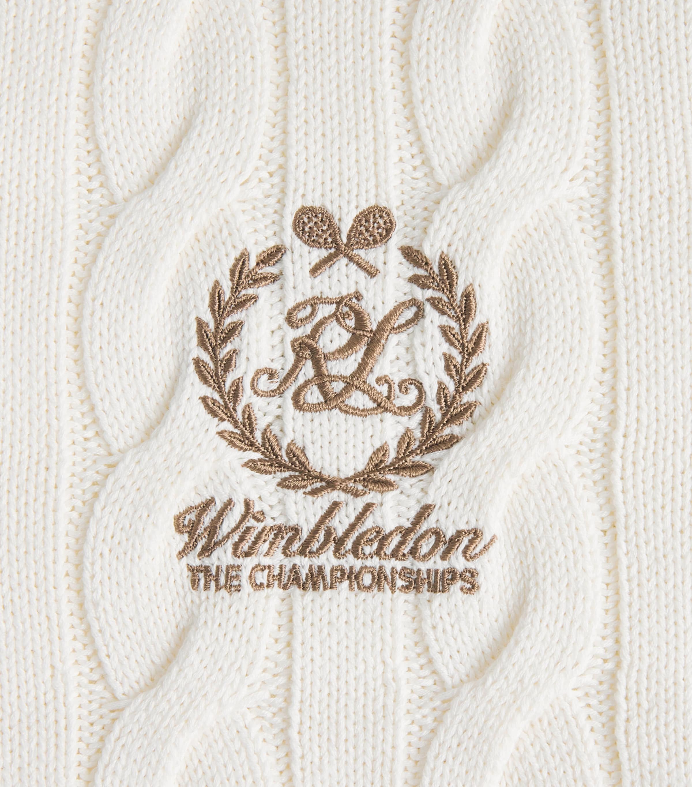 Ralph Lauren Purple Label Mens x Wimbledon Cotton-Blend Cable-Knit Polo Shirt Cream Image 6