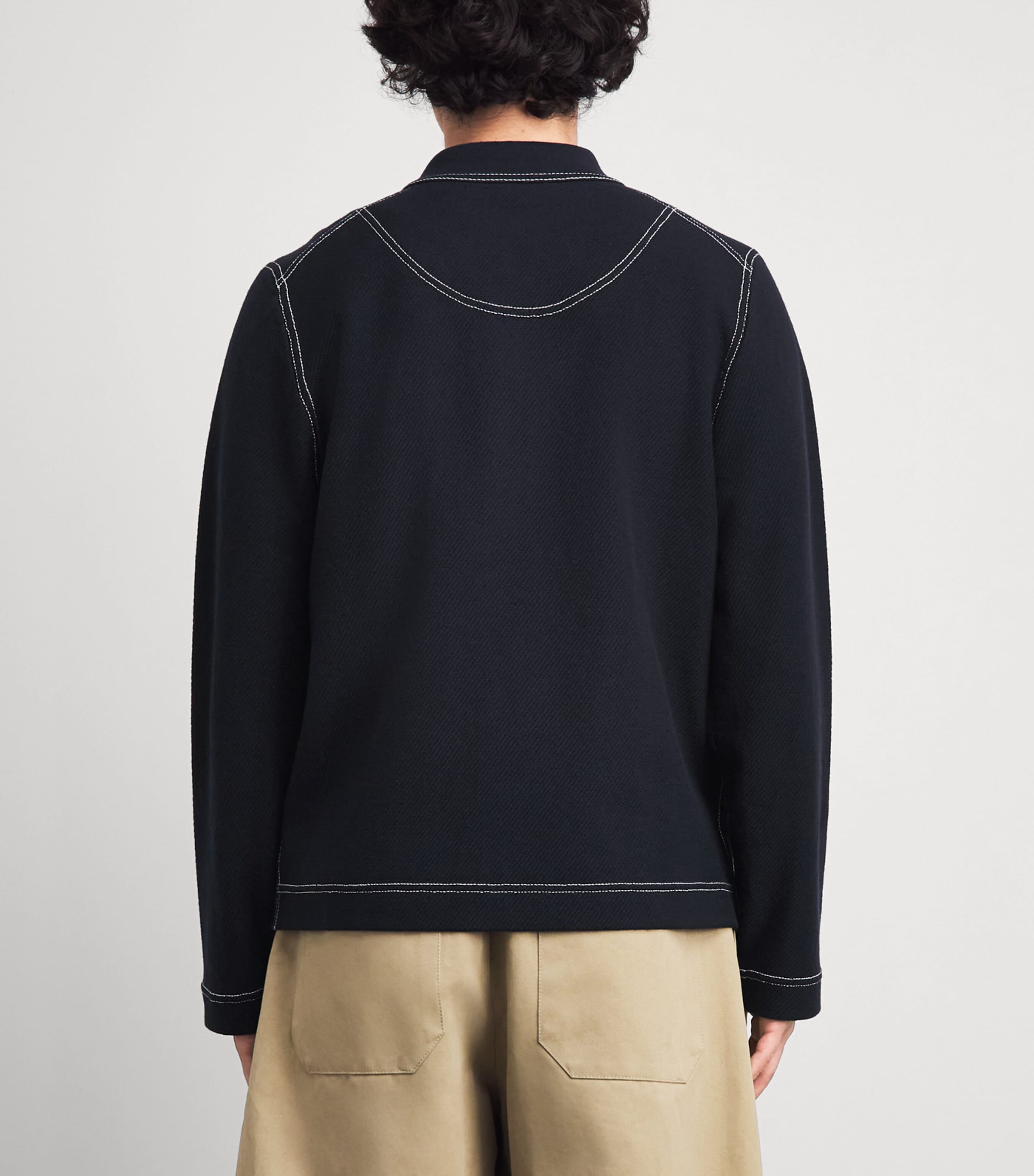 Paul Smith Mens Merino Wool-Blend Contrast-Stitch Overshirt Dark Navy Image 5