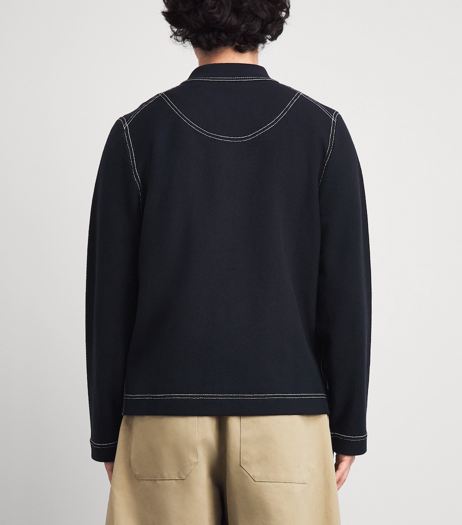 Paul Smith Mens Merino Wool-Blend Contrast-Stitch Overshirt Dark Navy Image 5