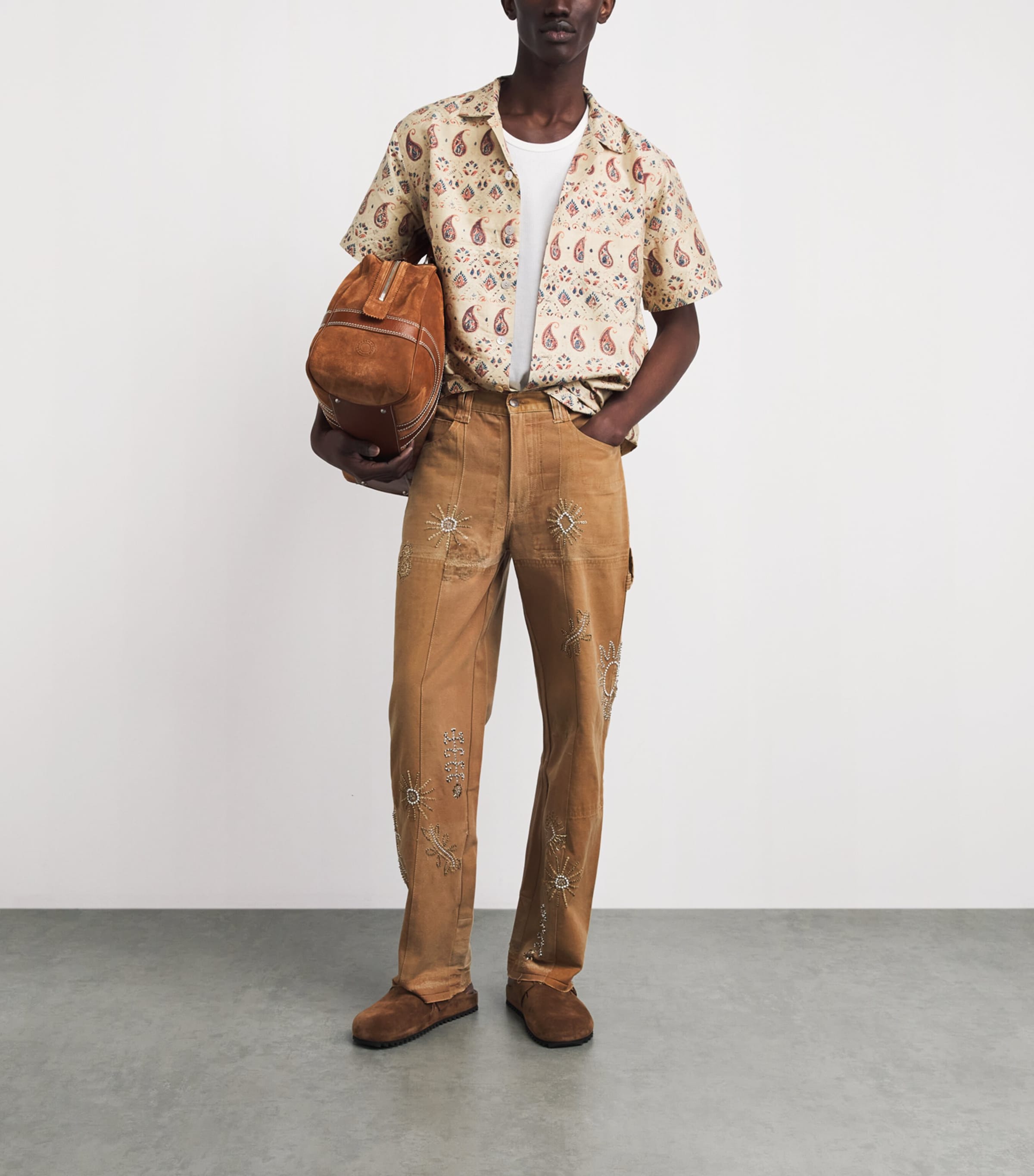 Kartik Research Mens Embroidered Trousers Beige/ Gold Image 2