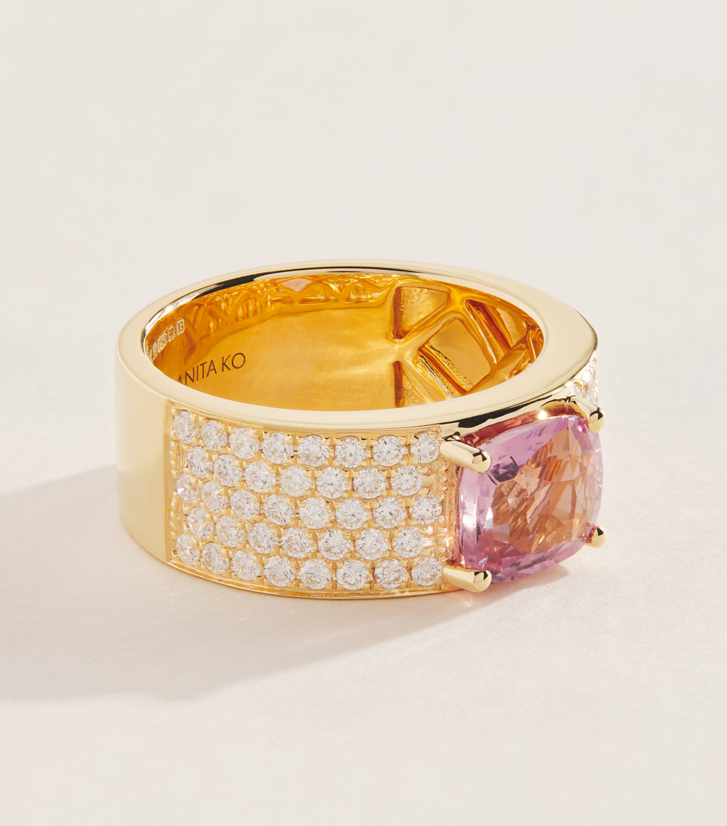 Anita Ko Yellow Gold, Diamond and Pink Sapphire Wide Band Ring Yellow Gold Image 3