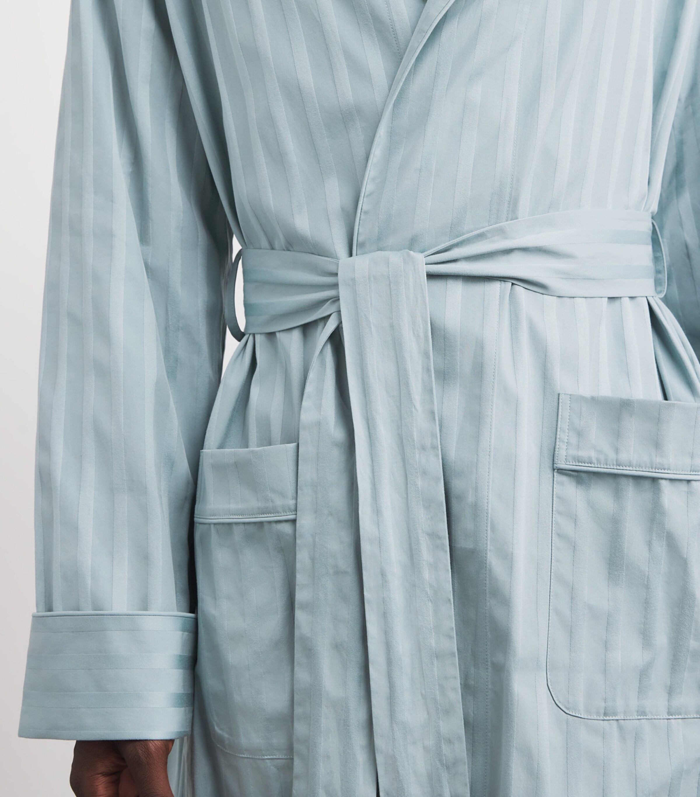 Harrods Mens Cotton Satin-Stripe Night Robe Green Image 3