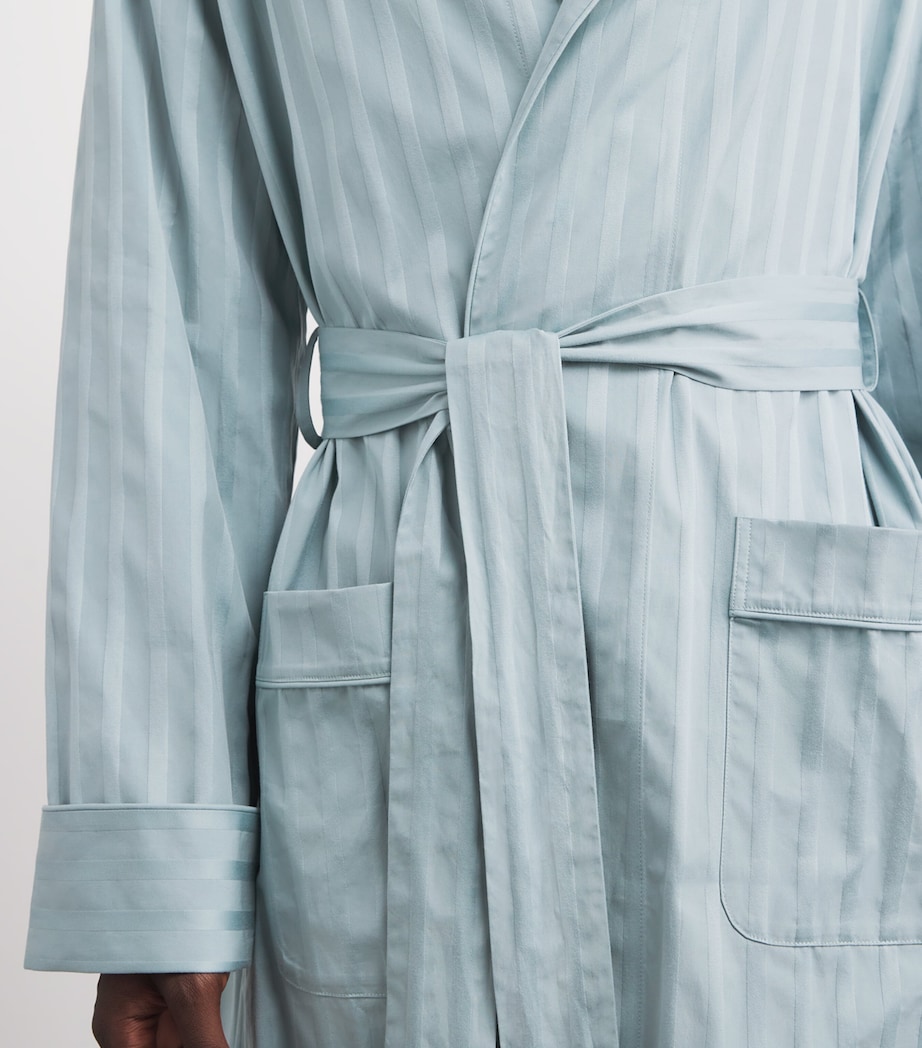 Harrods Mens Cotton Satin-Stripe Night Robe Green Image 3