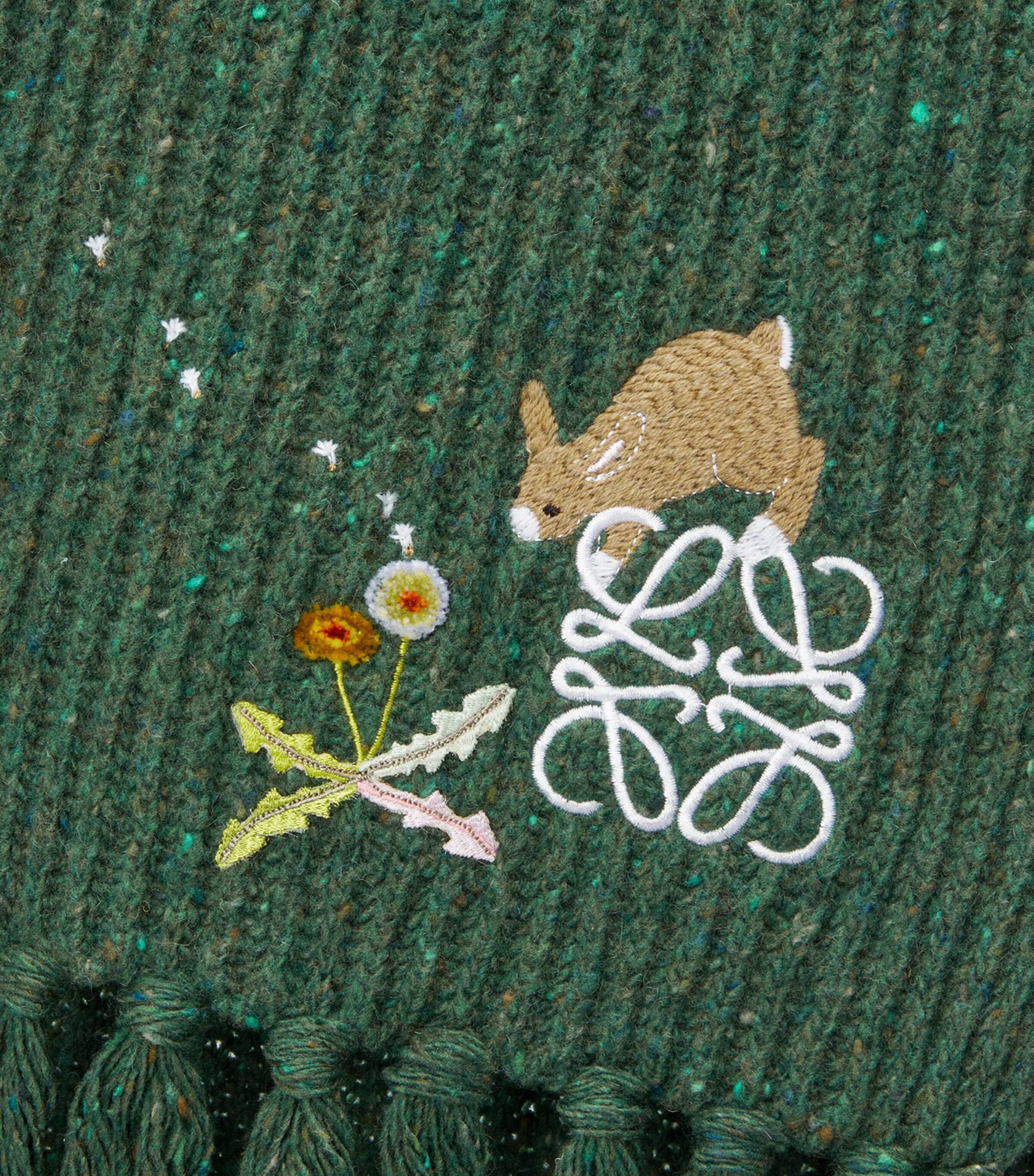 LOEWE Green x Suna Fujita Wool-Blend Embroidered Scarf | Harrods UK