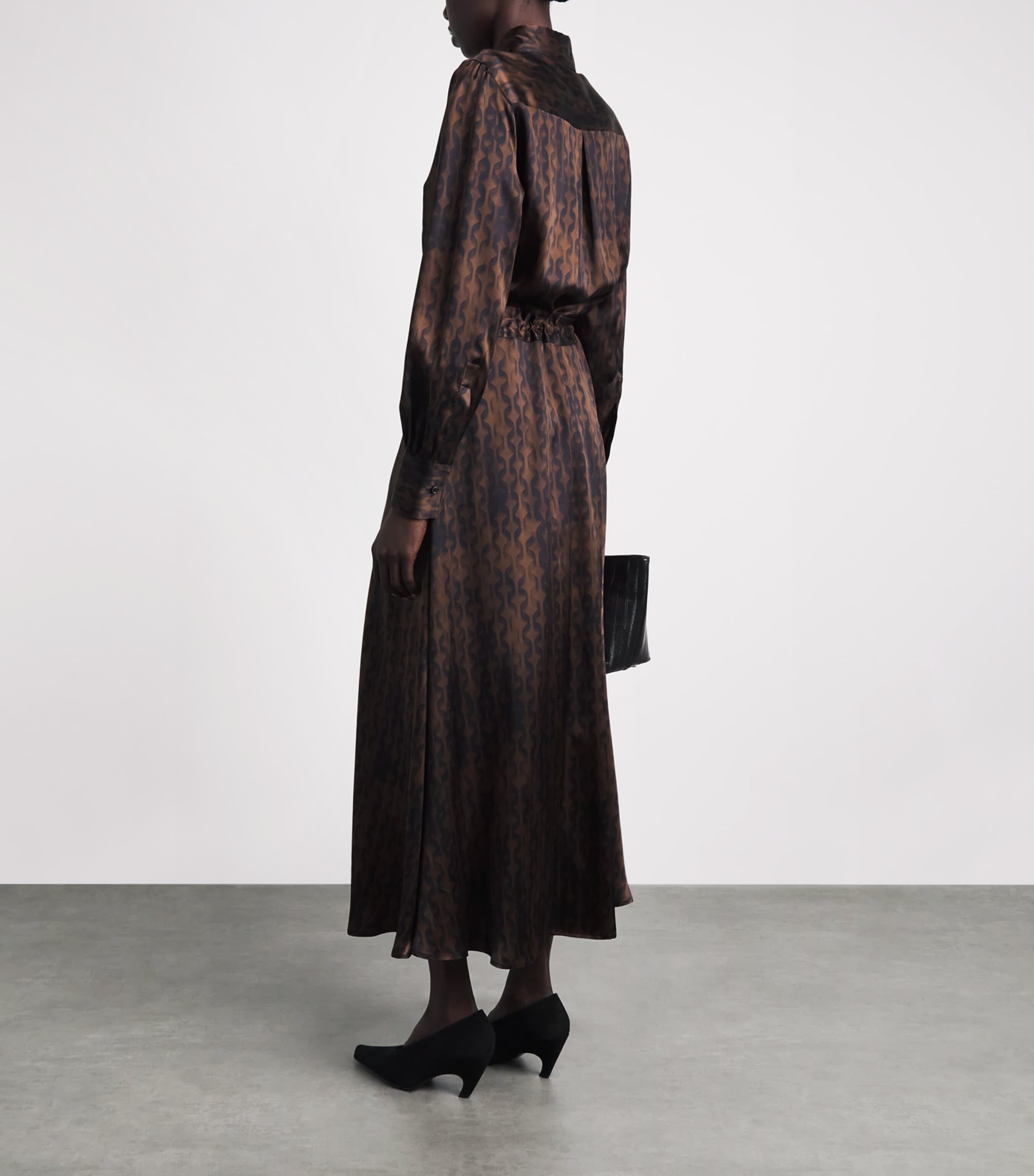 Kiton Womens Silk Printed Midi Dress Brown & Black Print Image 4