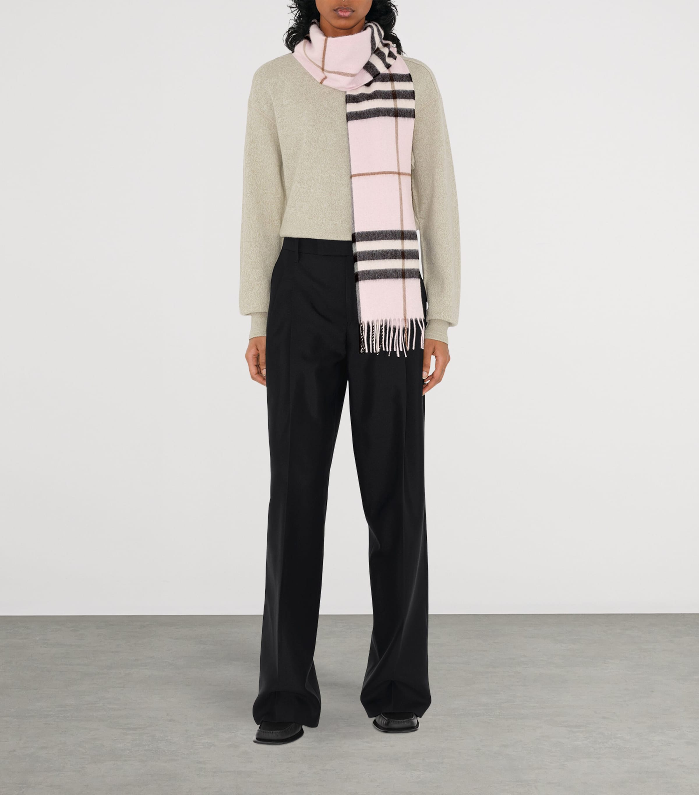 Cashmere Check Scarf PALE CANDY PINK Image 3
