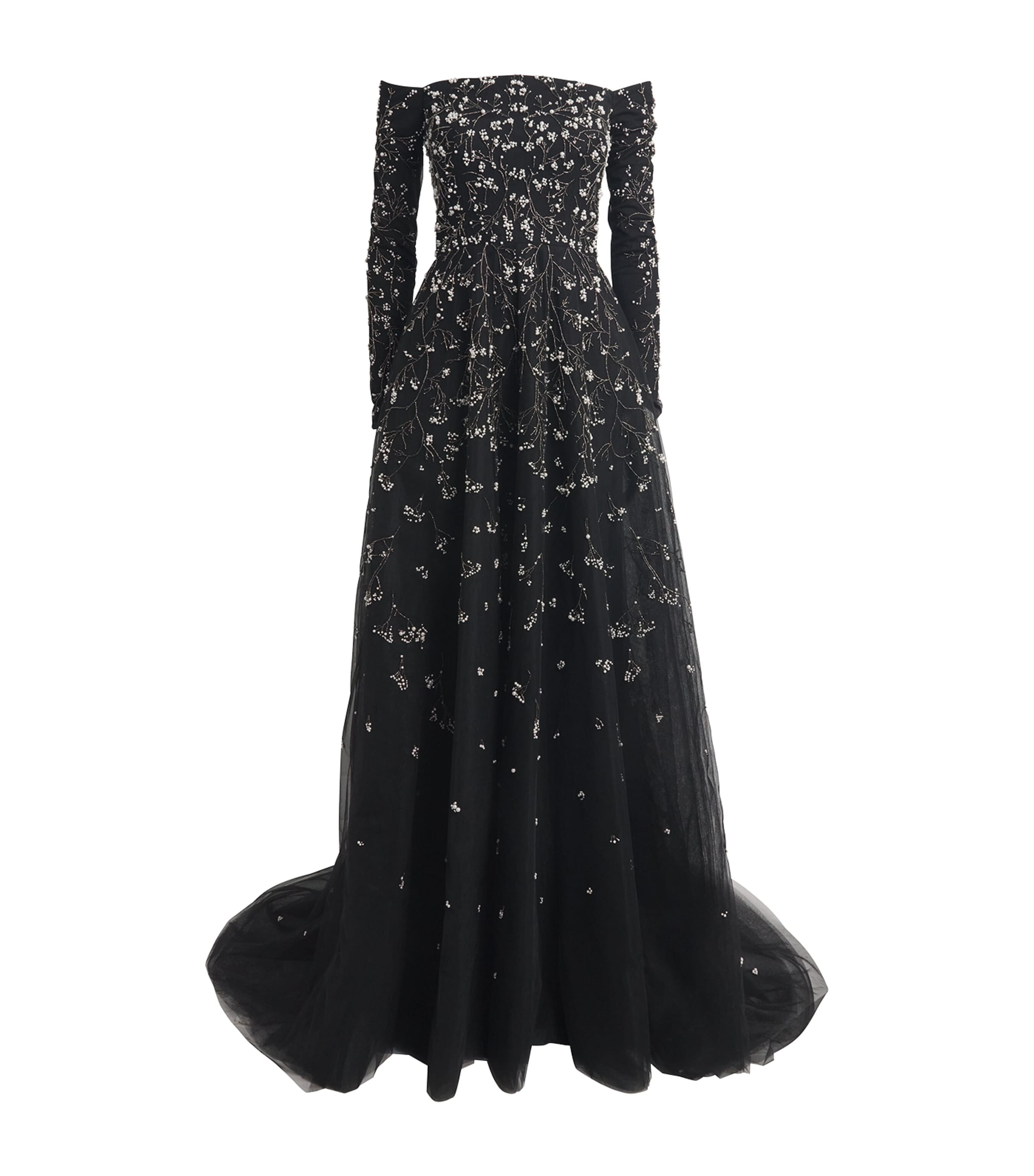 Pamella Roland Tulle Bead And Pearl-embellished Gown