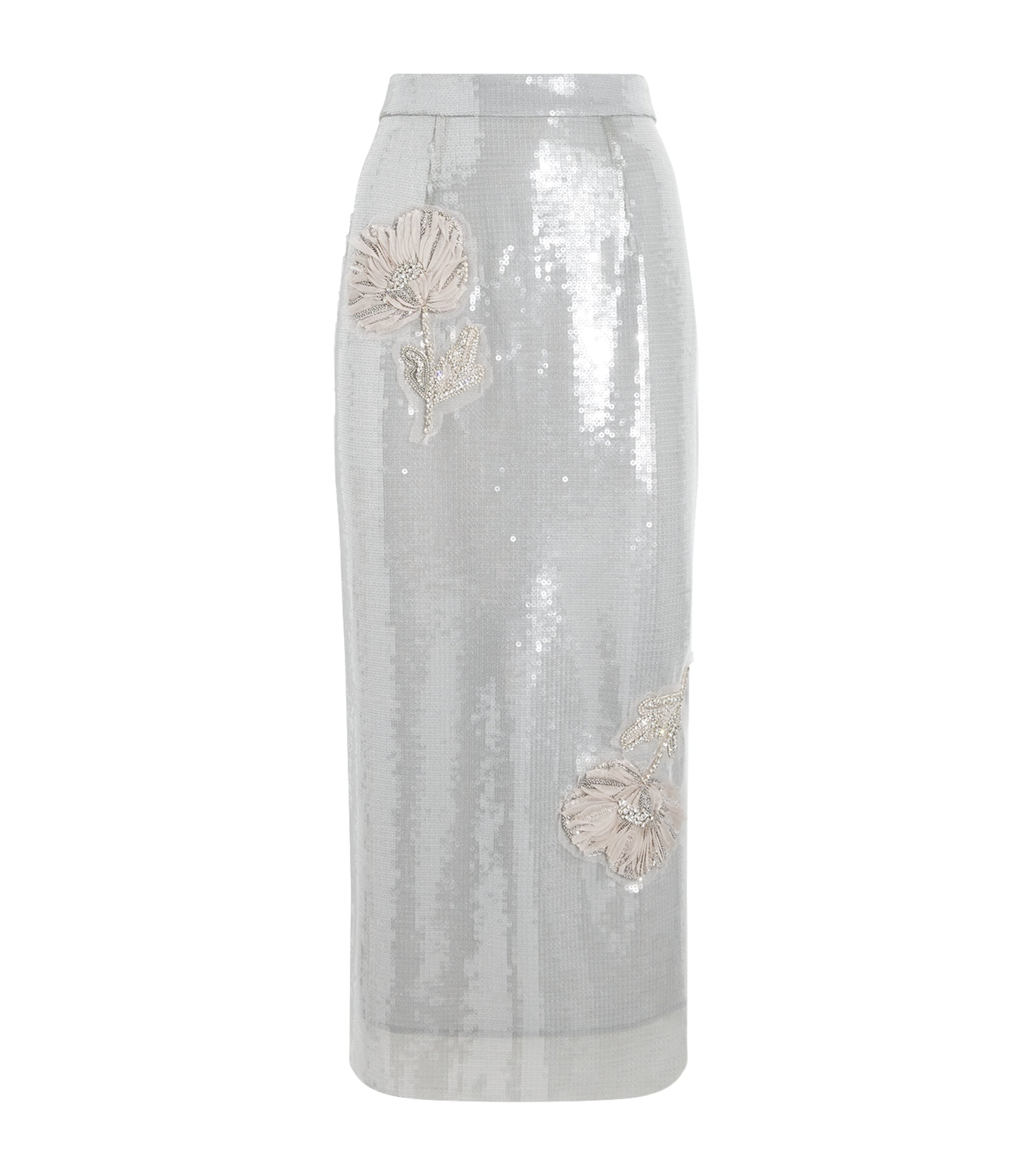Huishan Zhang Womens Silver Oakley Sequin Woven Midi Skirt In Silver