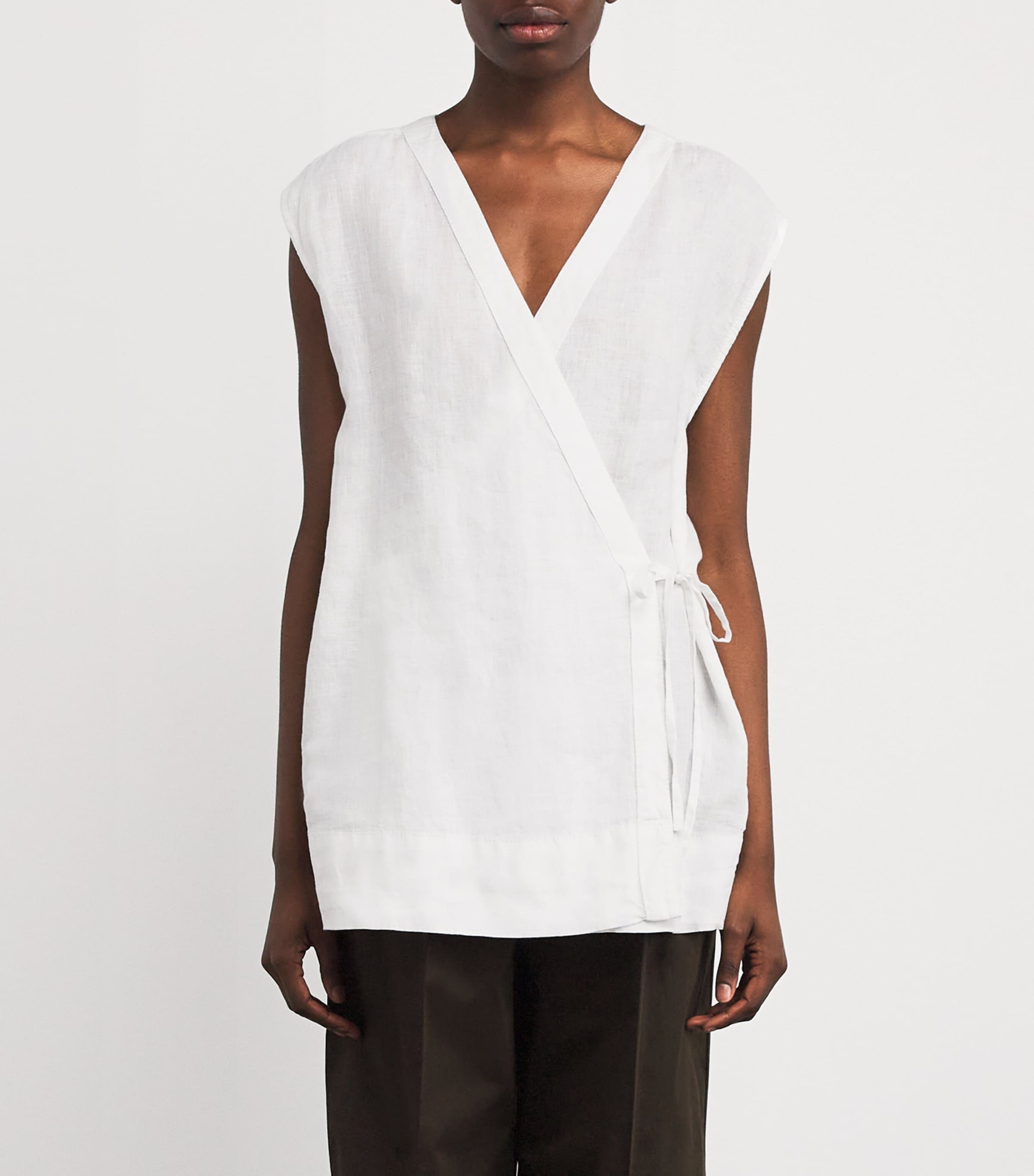 Linen Sleeveless Wrap Jacket OPTICAL WHITE Image 3