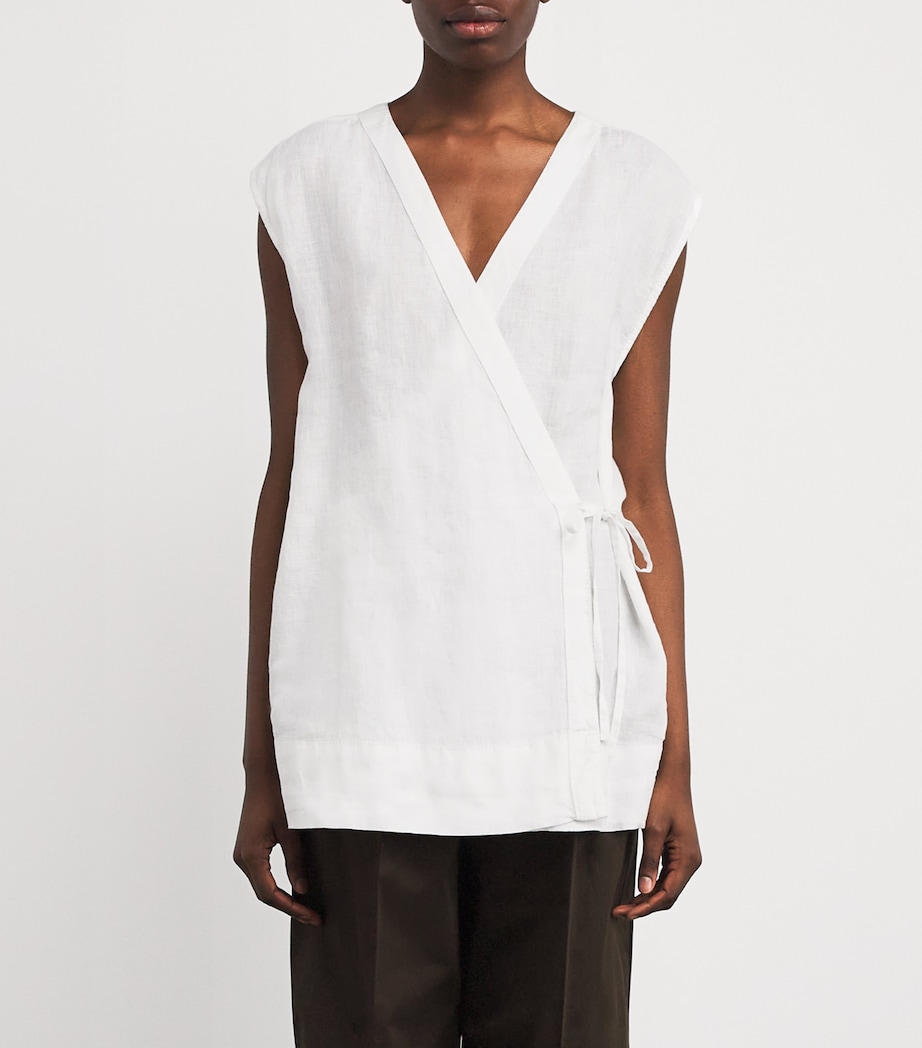 Linen Sleeveless Wrap Jacket OPTICAL WHITE Image 3