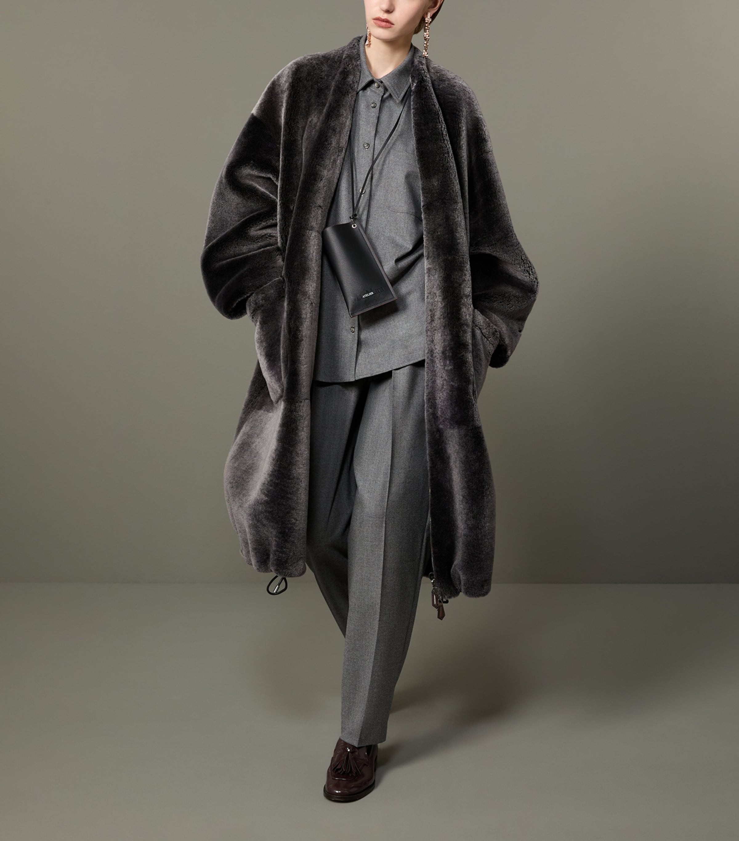 Max Mara Womens Shearling Reversible Coat Medium Grey Image 2