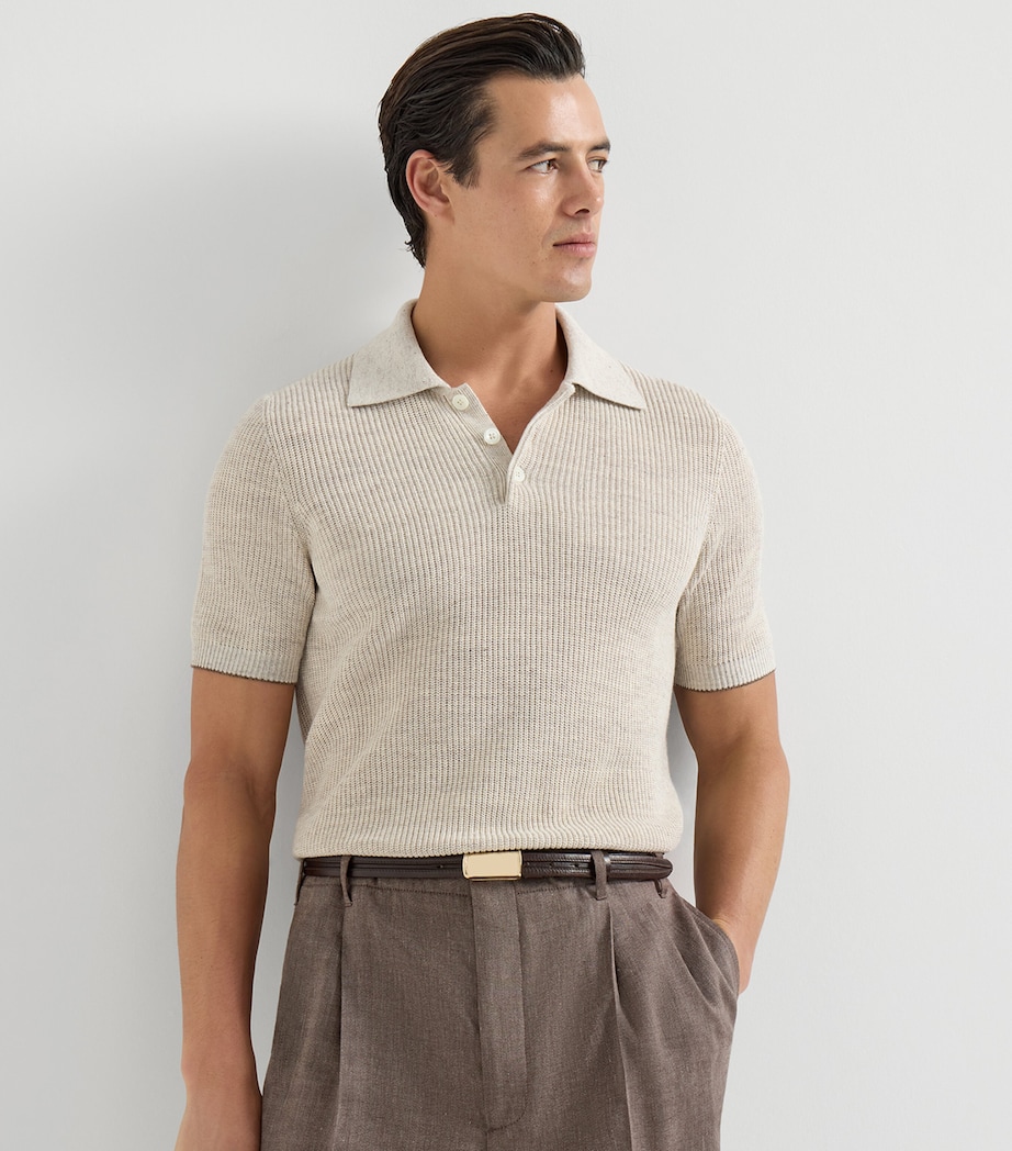 Brunello Cucinelli Mens Linen-Cotton Knitted Polo Sweater Image 4