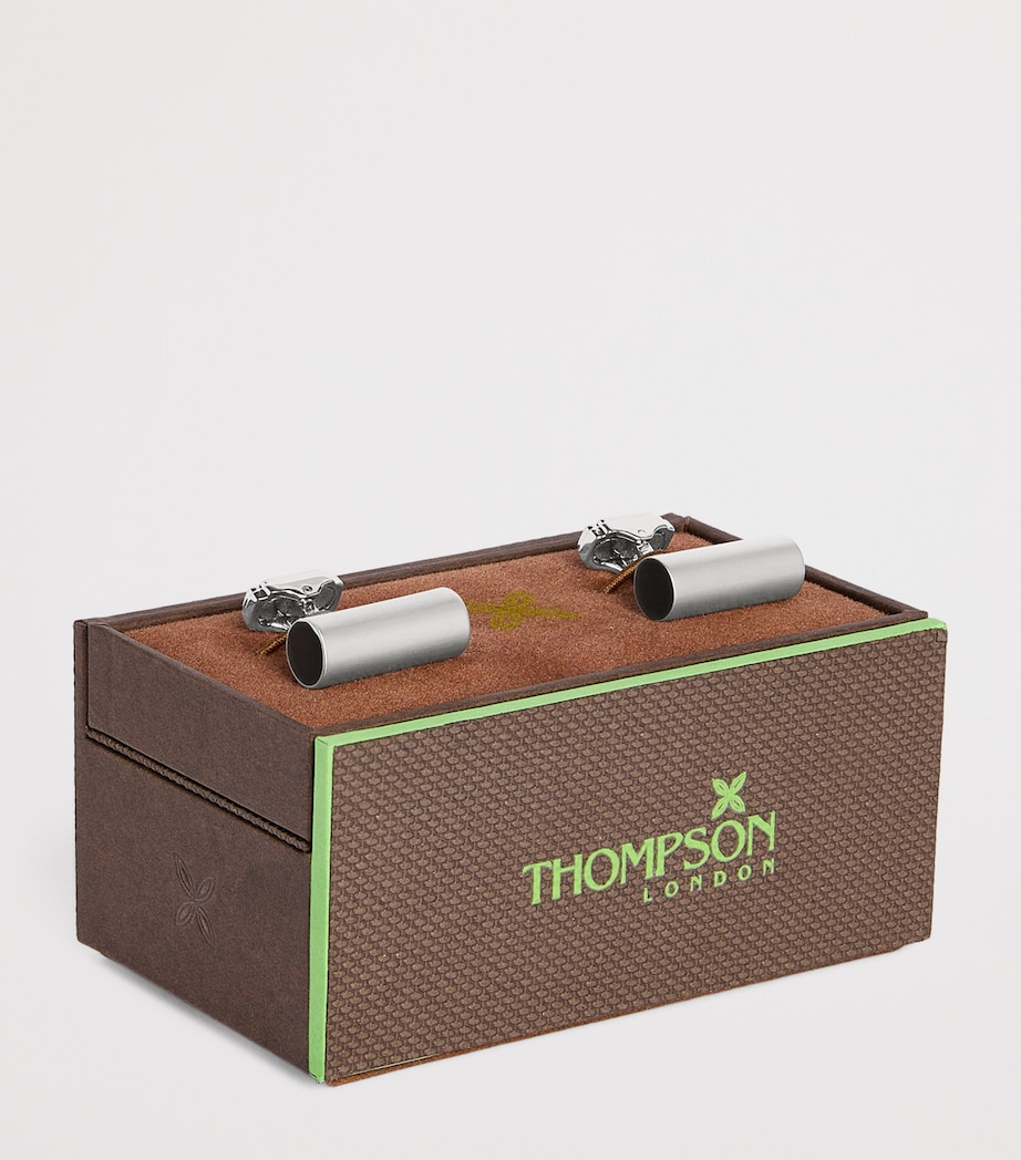 White Bronze-Plated Cylinder and Enamel Cufflinks BLACK Image 3