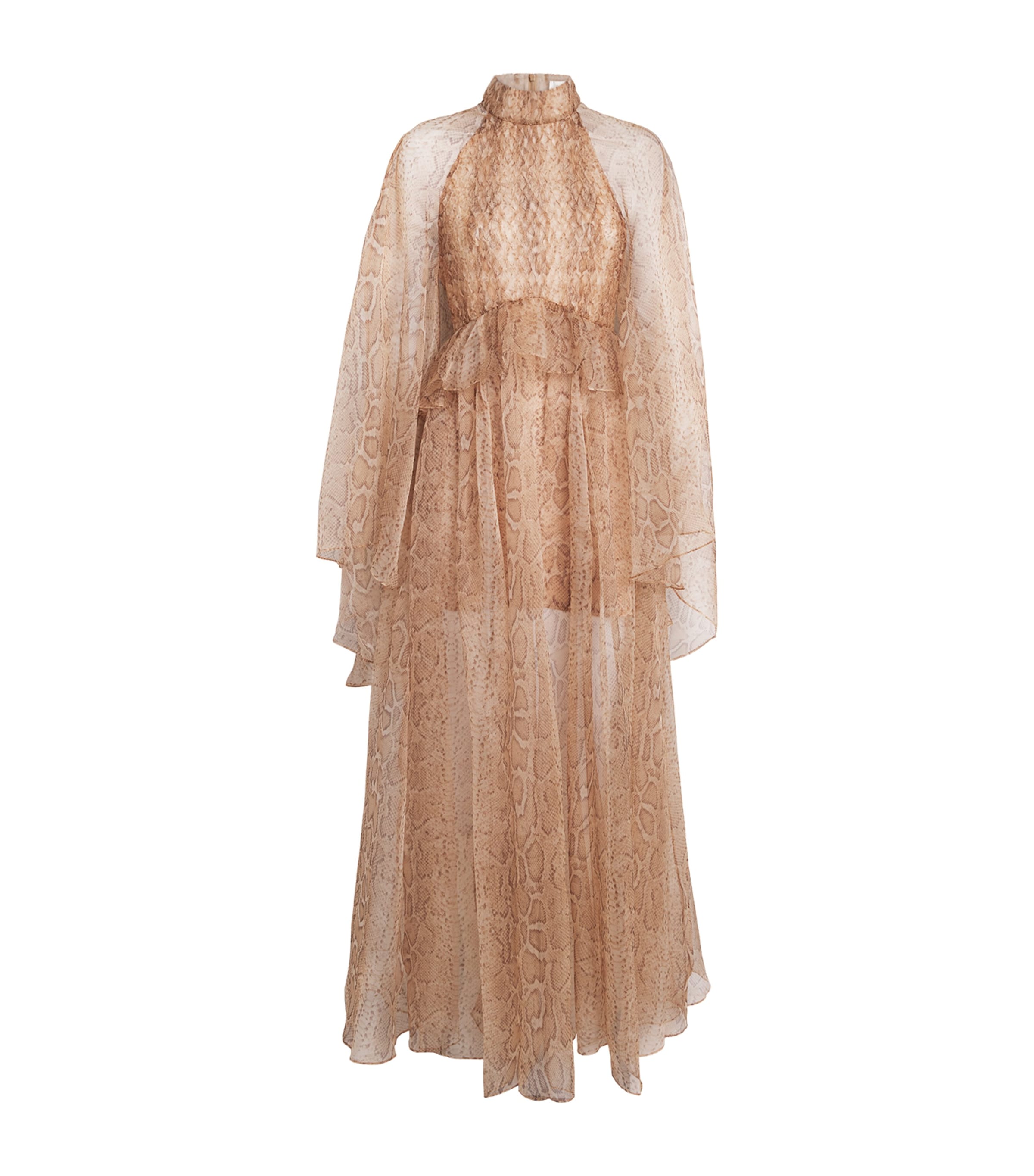 Zimmermann Memento Python-print Silk-organza Maxi Dress In Neutral