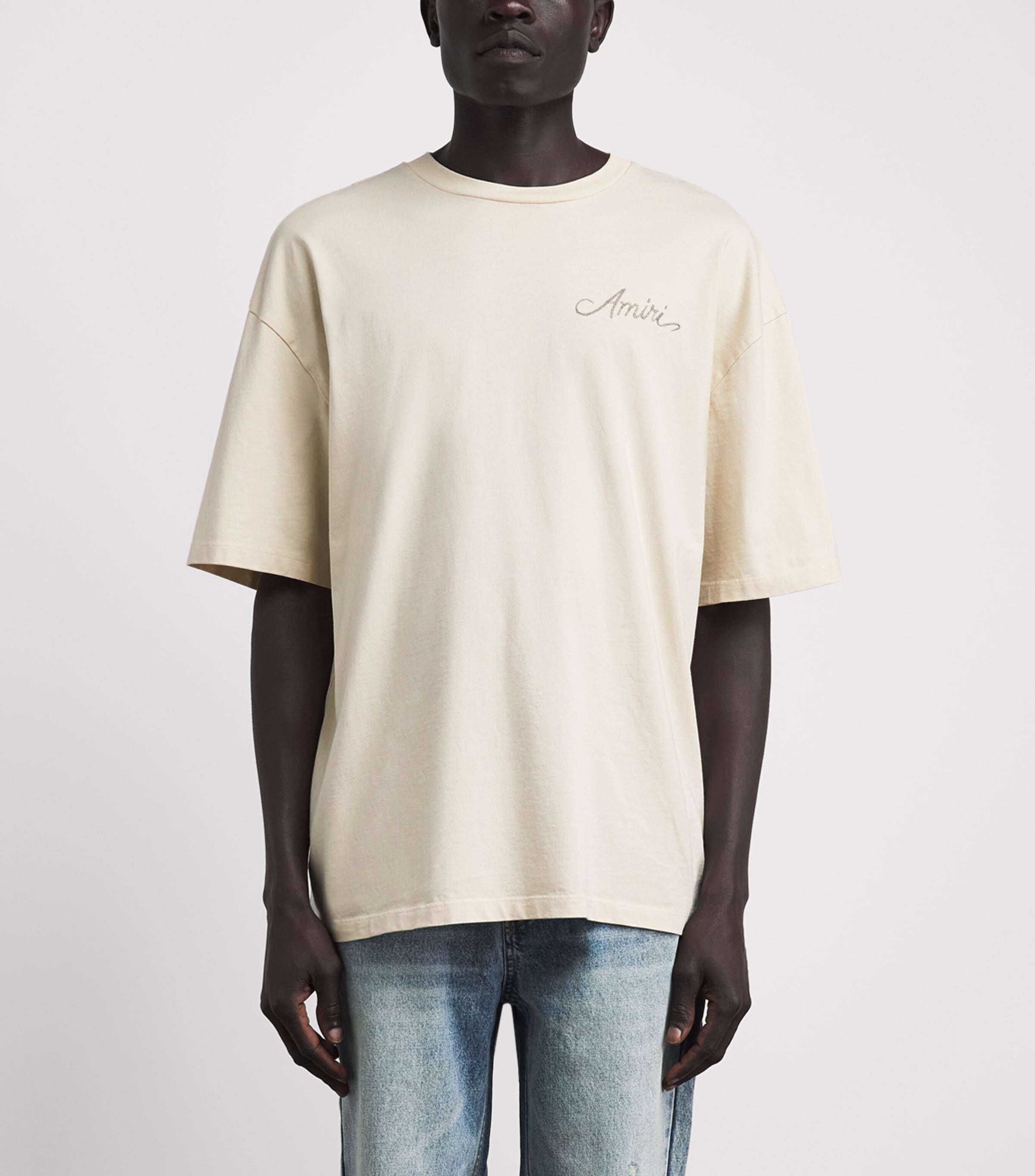 AMIRI Mens Cotton Check Patch T-Shirt Alabaster Image 4
