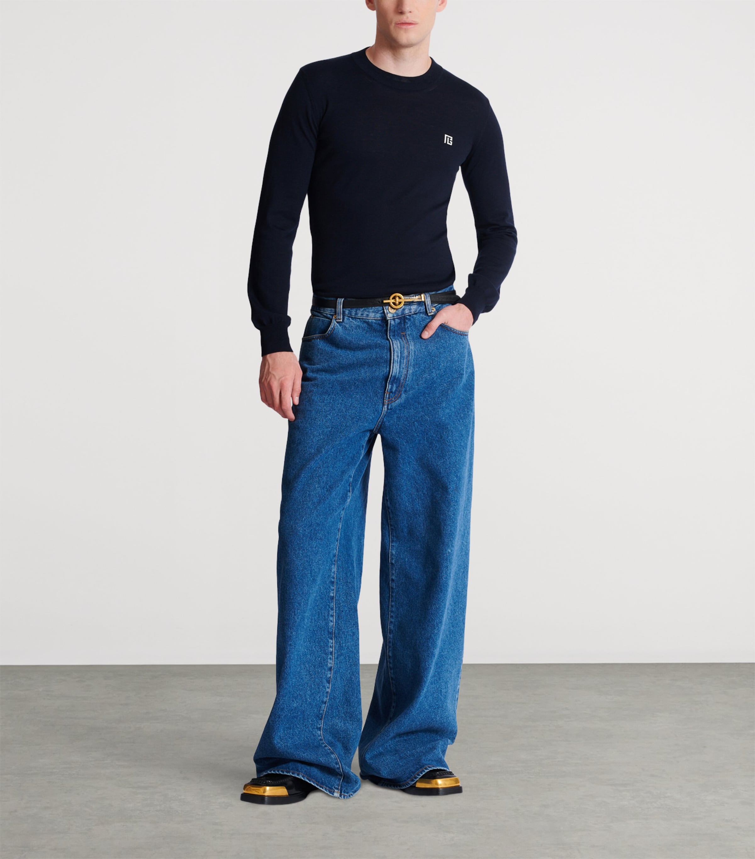 Silk-Cotton Monogram Sweater SIV MARINE/BLANC Image 3