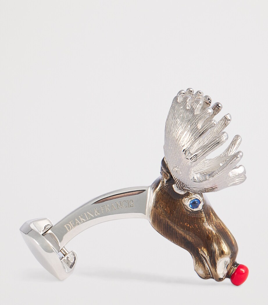 Deakin & Francis Sterling Silver Christmas Moose Cufflinks Brown Image 4