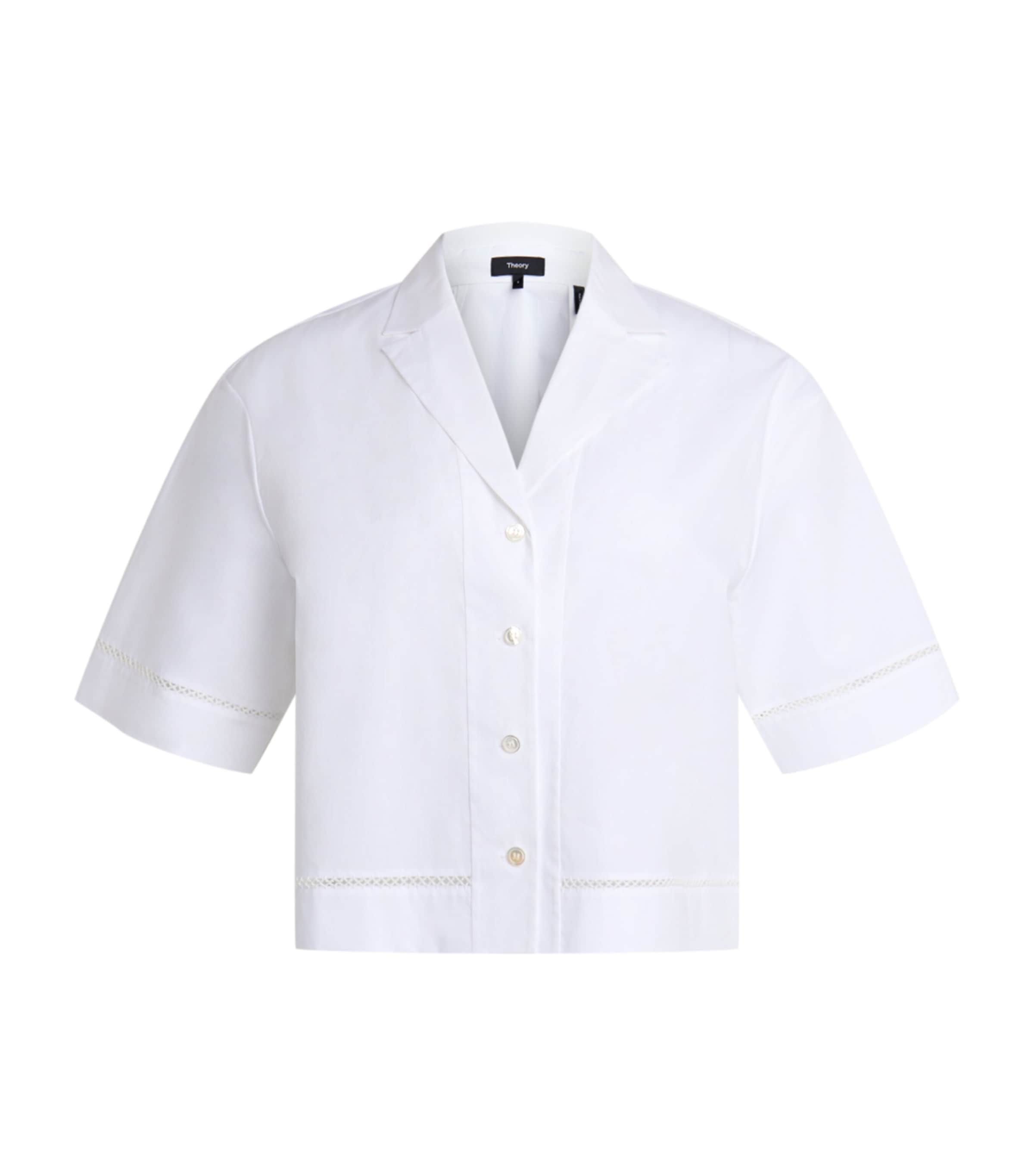 Theory Womens White Cropped Short-sleeves Stretch-cotton Shirt In White