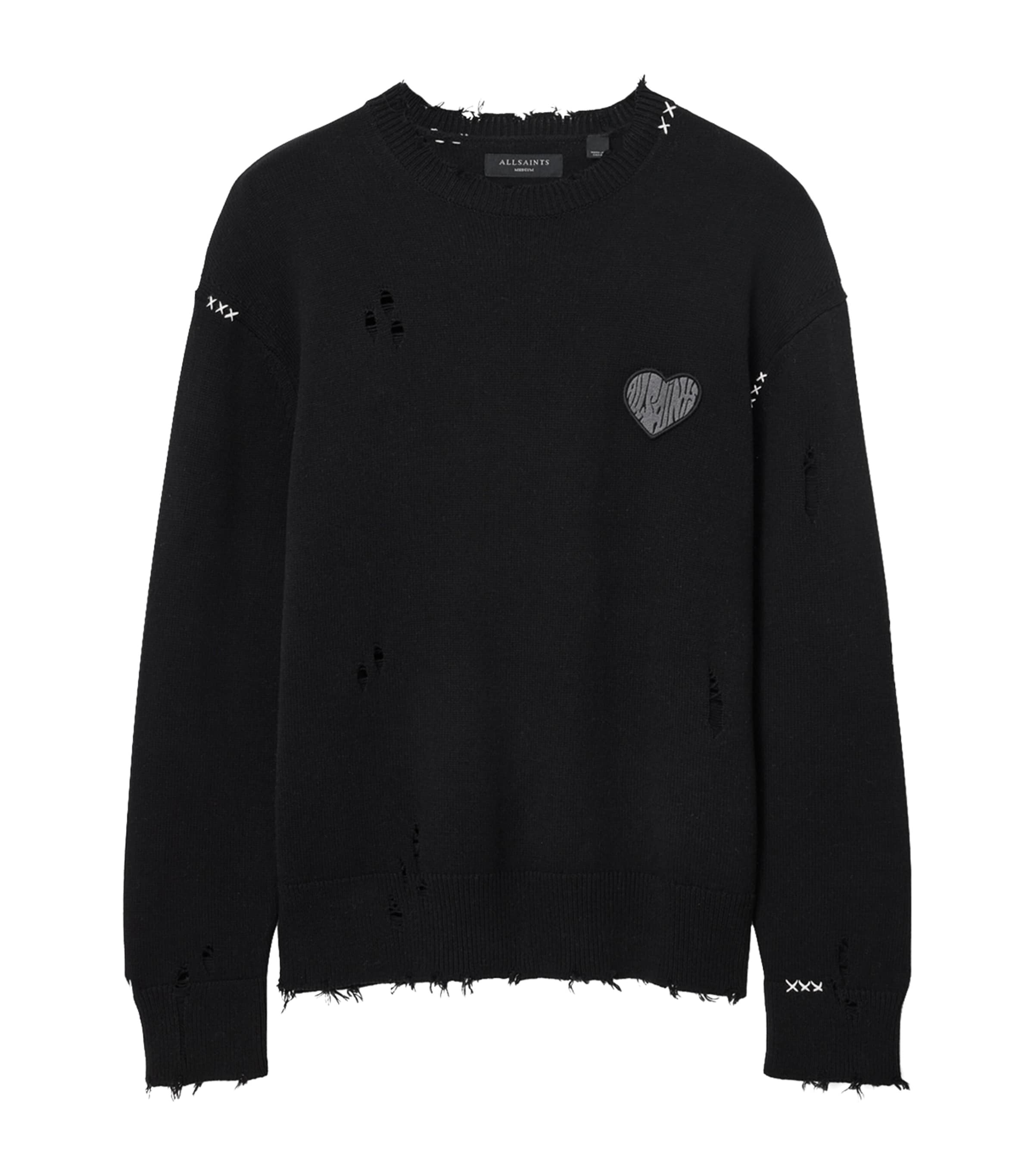 Allsaints Cotton Distressed Theo Sweater In Black