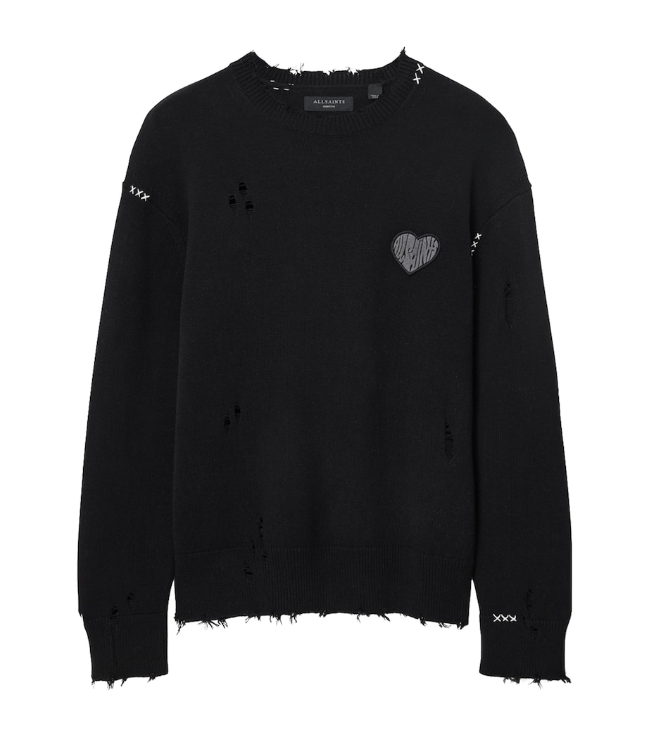 Cotton Distressed Theo Sweater BLACK Image 1