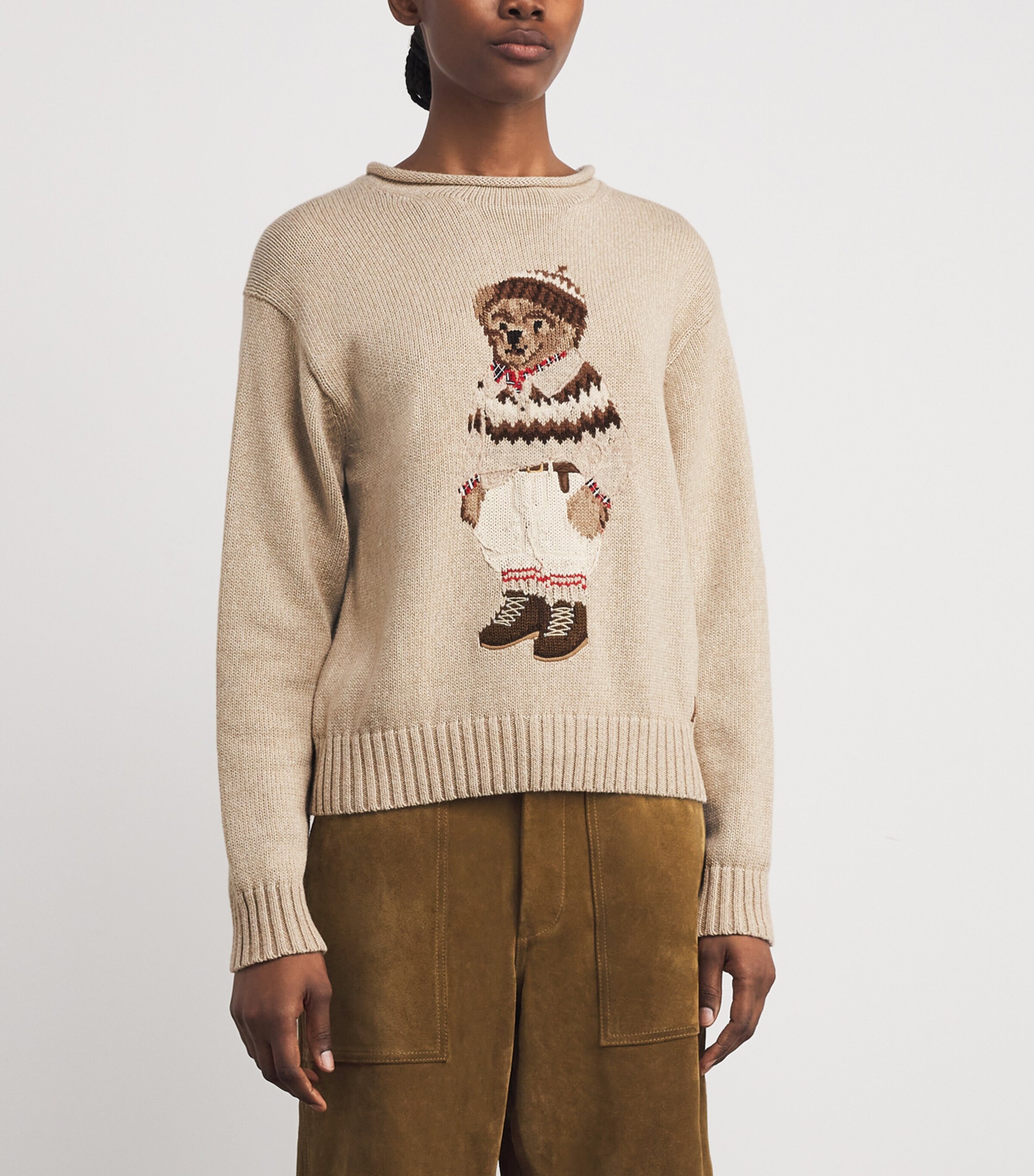 Polo Ralph Lauren Womens Cotton Polo Bear Sweater Dark Almond Marl Image 3