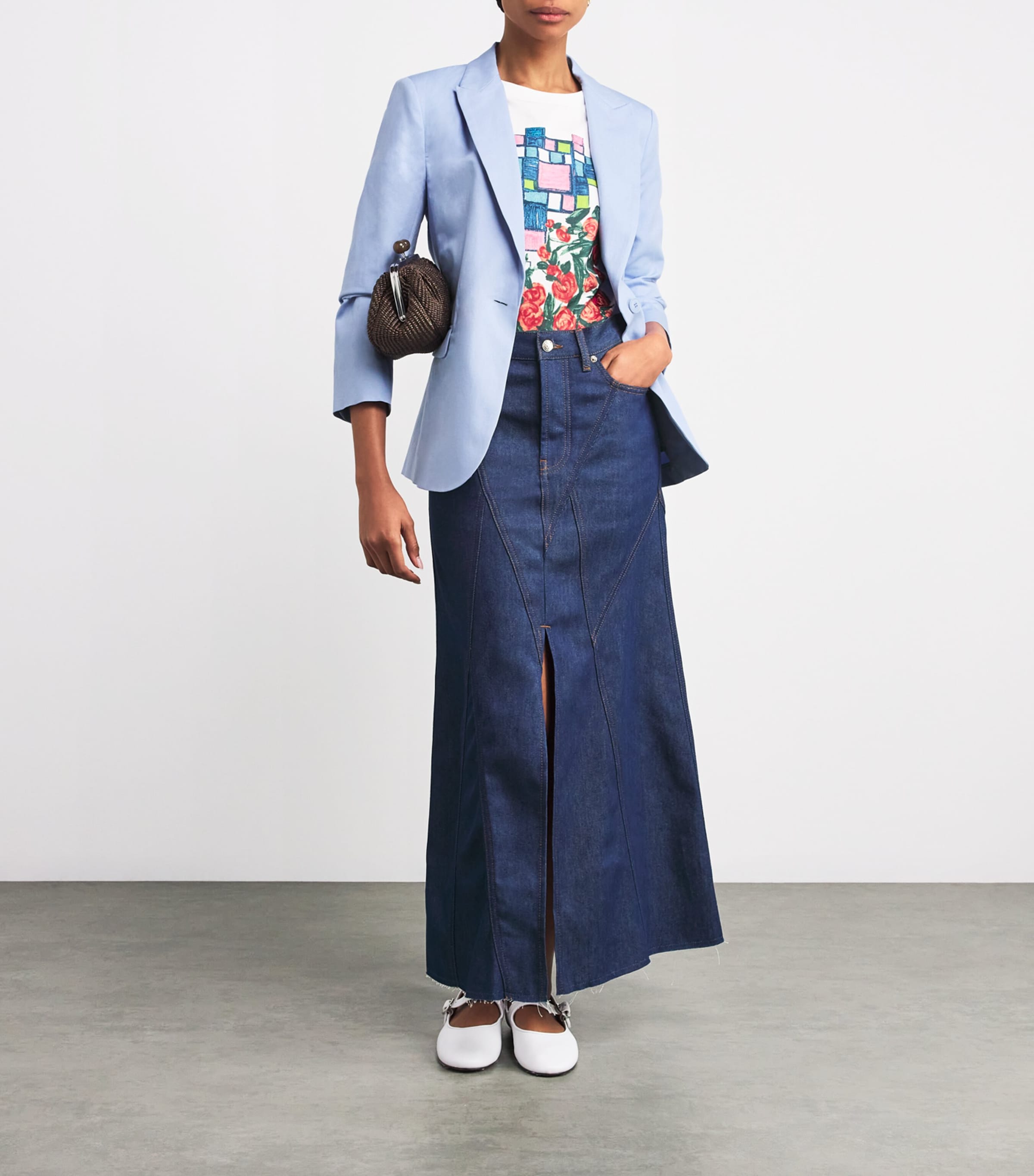 Weekend Max Mara Womens Cotton-Linen Single-Breasted Blazer Light Blue Image 2