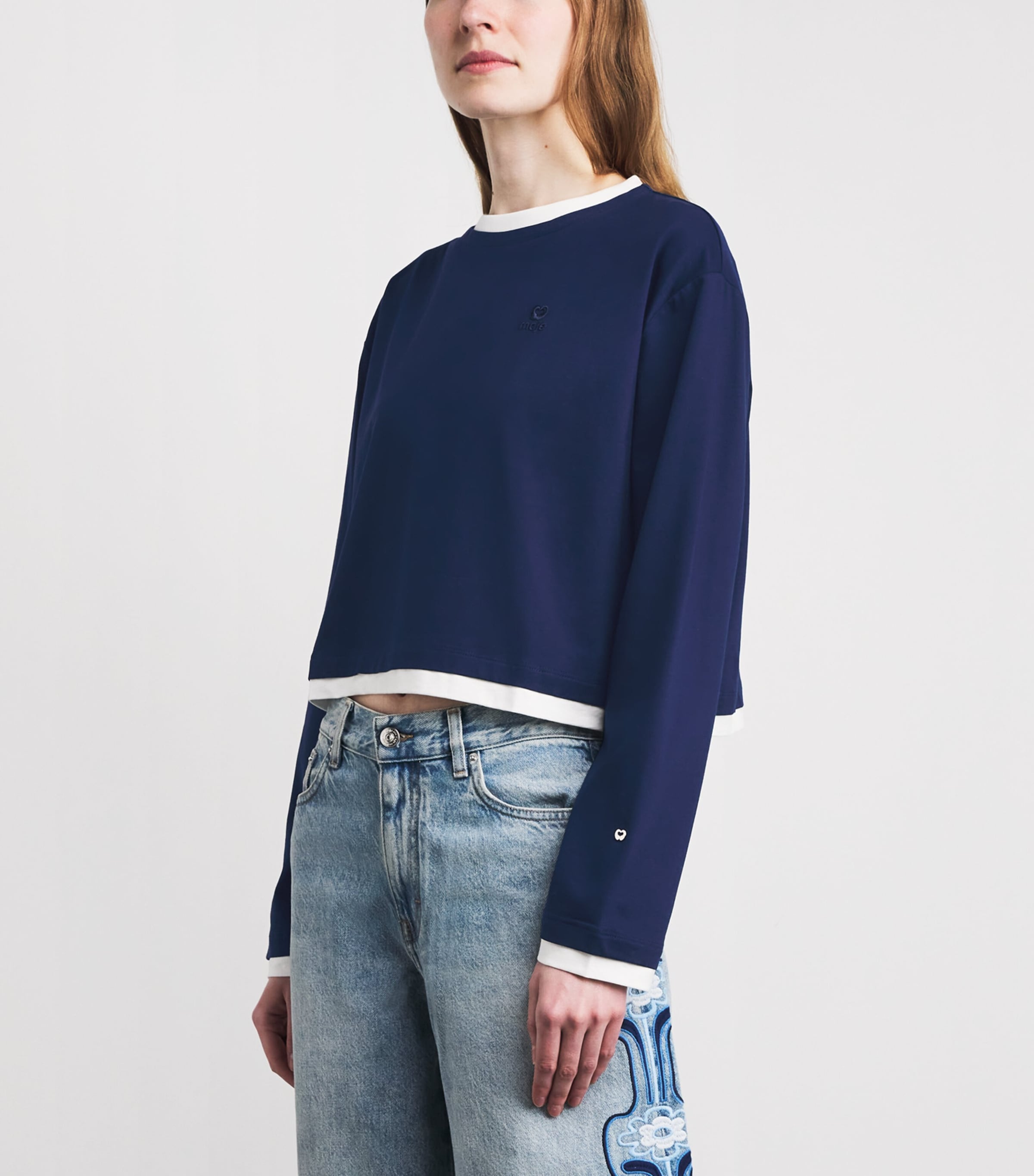 Maje Womens Cotton Layered Logo T-Shirt Navy Image 4