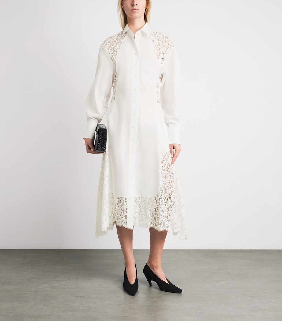 Stella McCartney Womens Organic Cotton Lace-Panel Midi Shirt Dress Pure White Image 3
