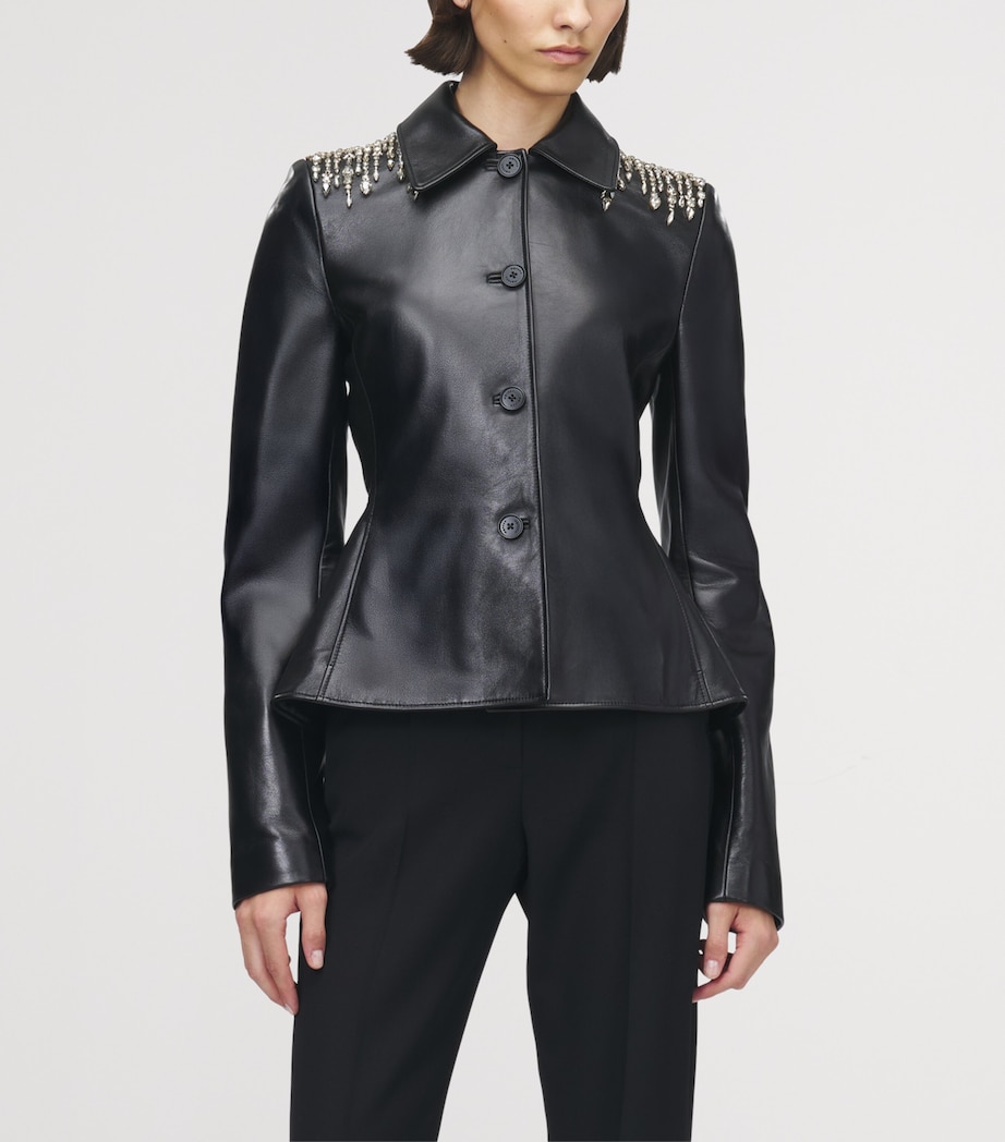 McQueen Womens Leather Embellished Peplum Jacket Image 2