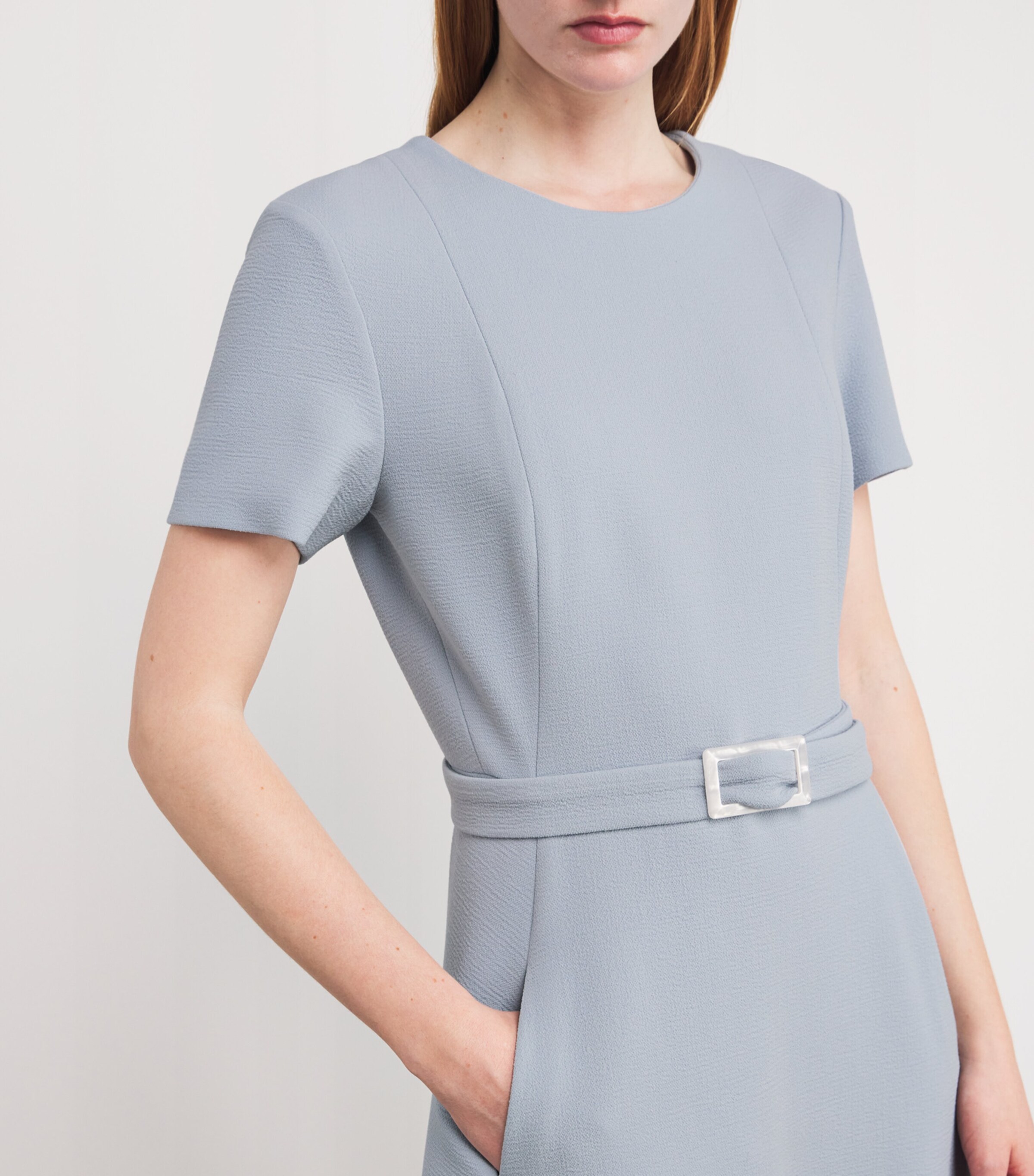 Stretch-Virgin Wool Midi Shift Dress GREY Image 6