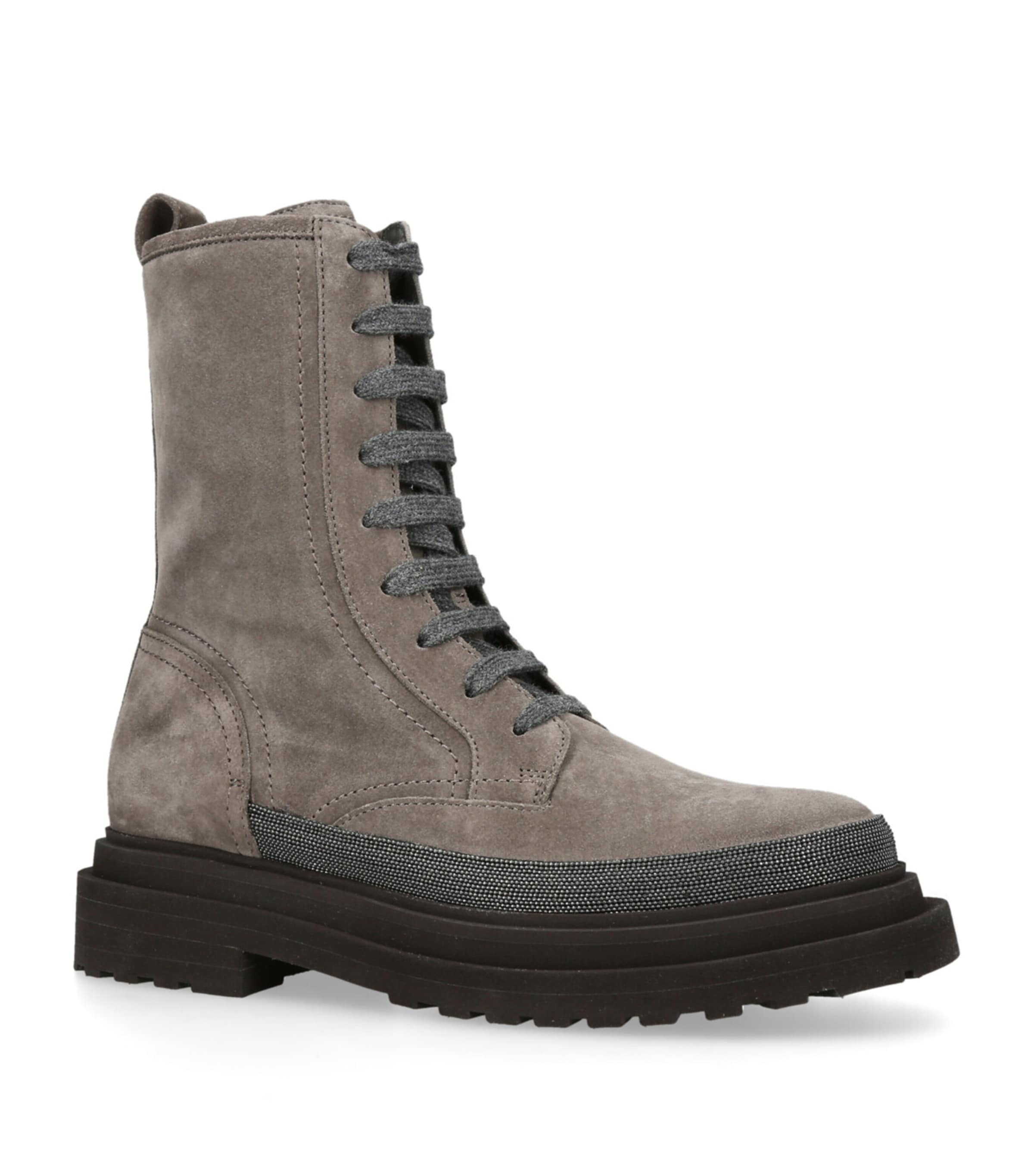 Brunello Cucinelli Brown Suede Monili Lace-Up Boots | Harrods US