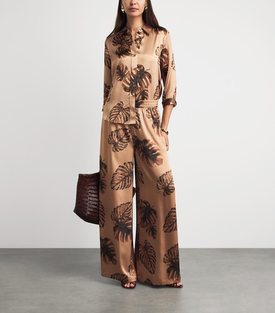 L'Agence Womens Satin Palm Leaf Wide-Leg Trousers Plms Hznt Mlt Lg Plm Image 2