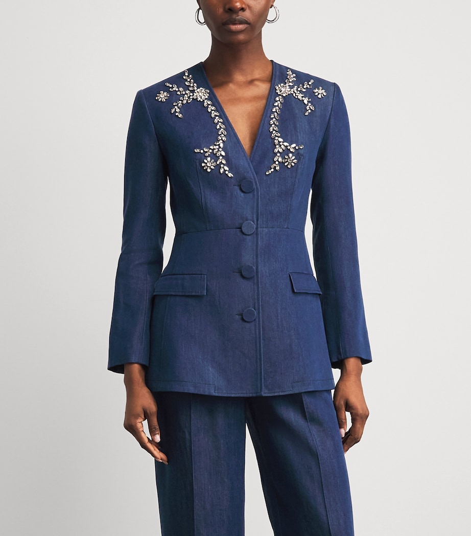 Huishan Zhang Womens Chambray Embellished Clay Blazer Blue Image 4
