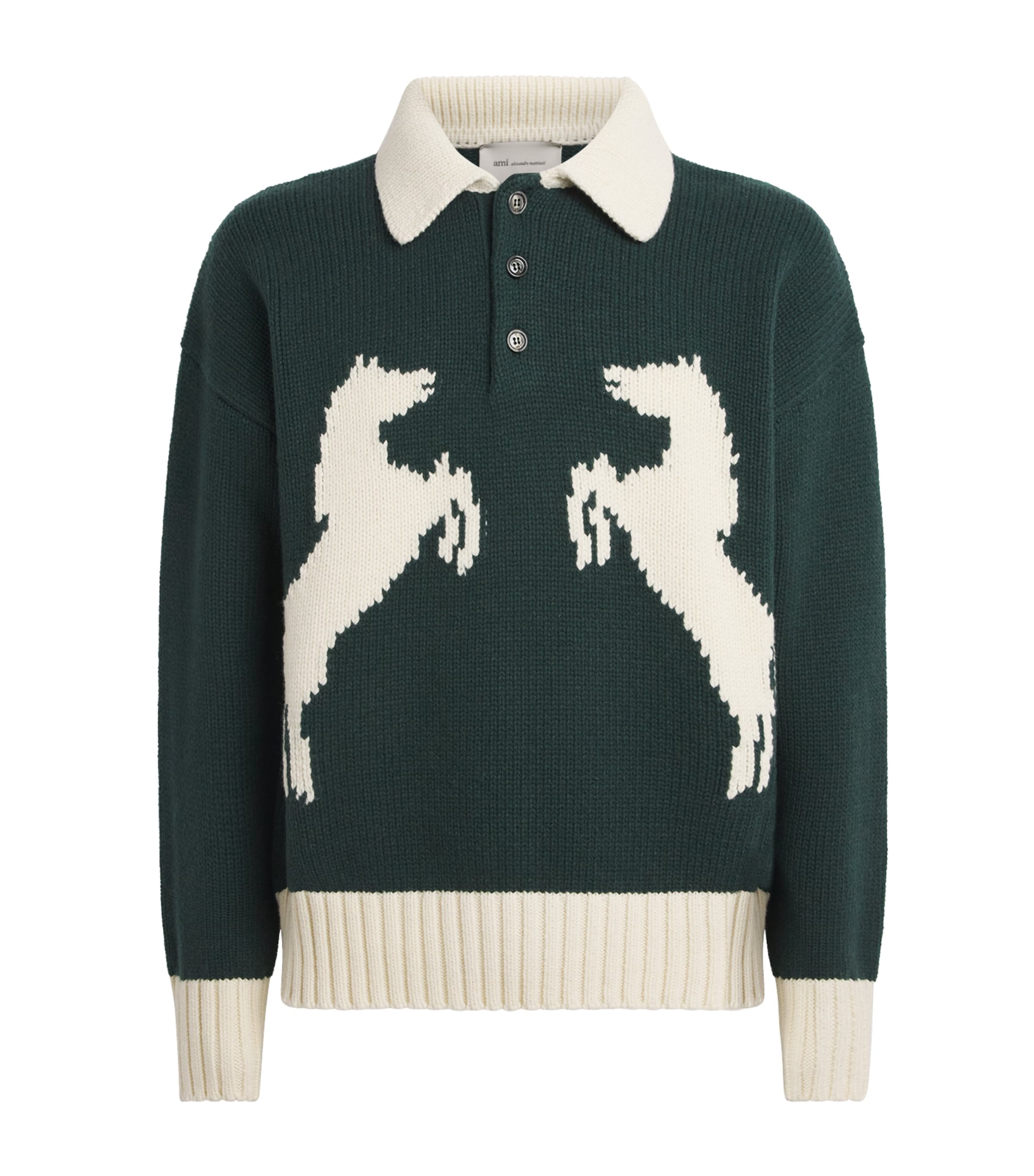 Wool-Blend Intarsia Polo Sweater