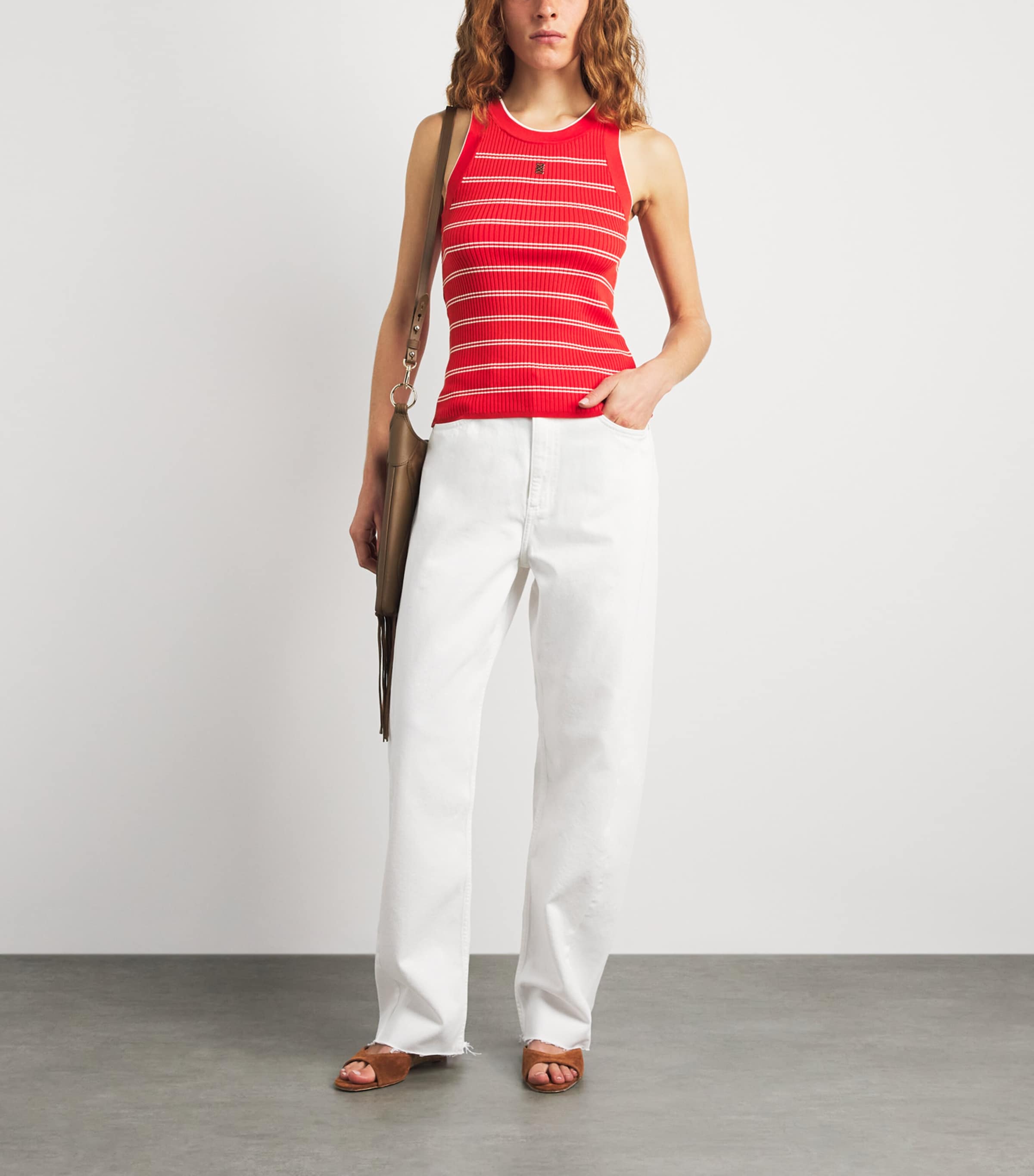 Sandro Paris Womens Knit Stripe Tank Top Red Image 2