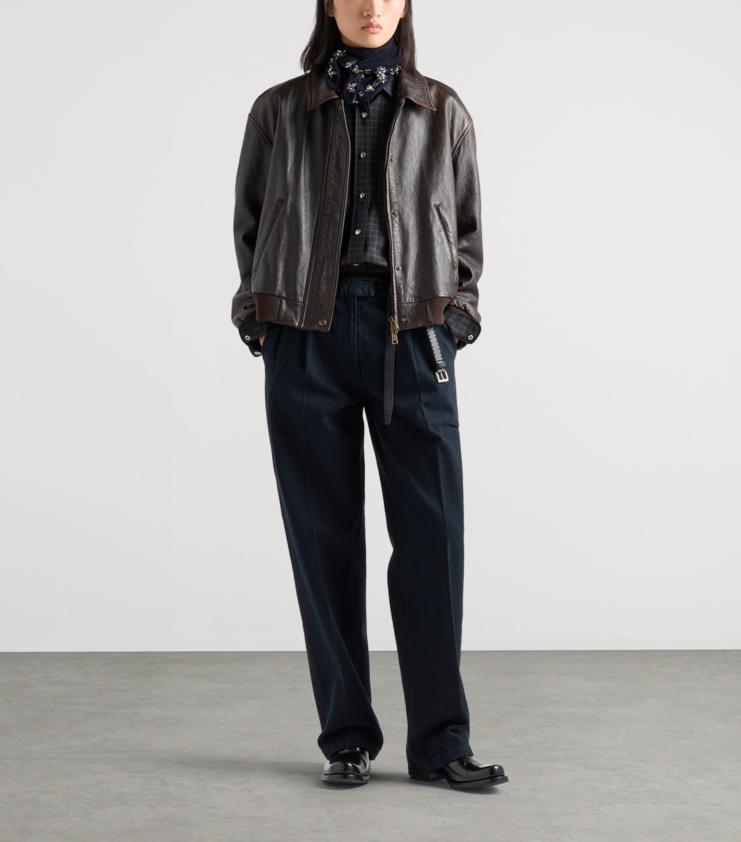 Prada Womens Wool Check Shirt Blue Image 2