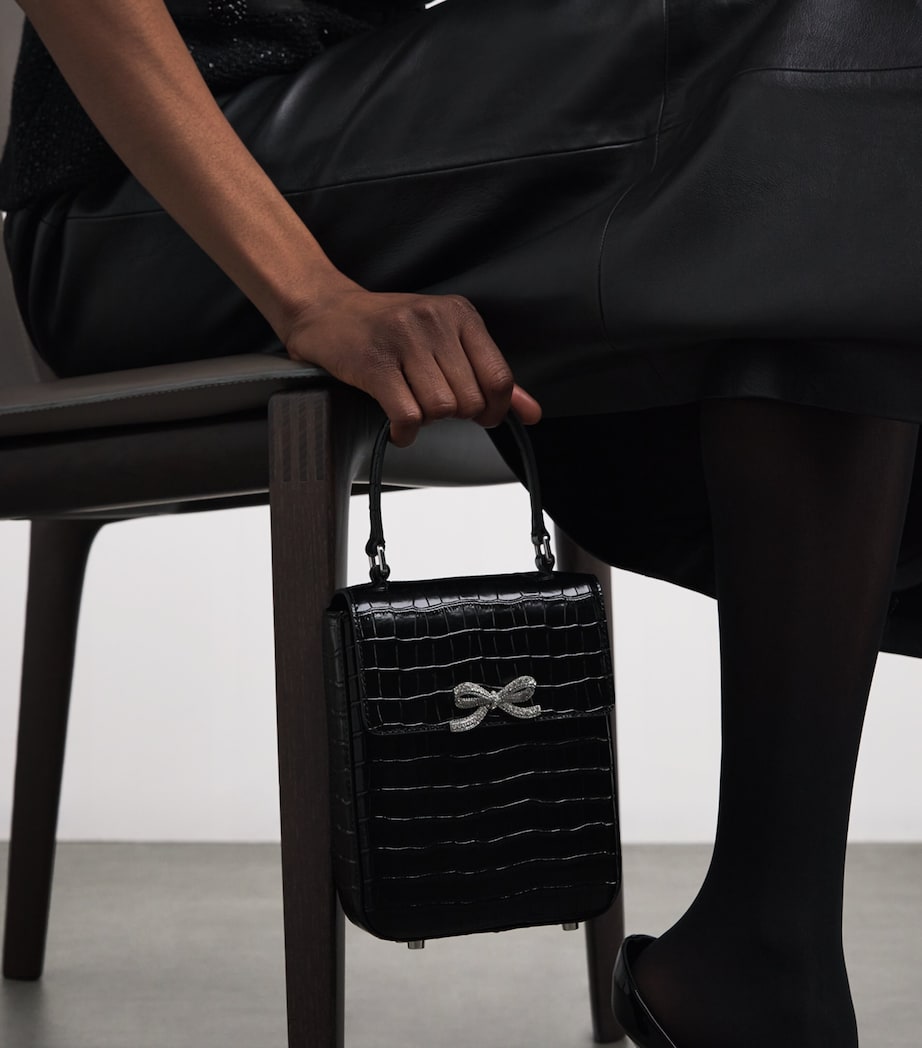 Mini Croc-Embossed Leather Top-Handle Bag BLACK Image 5