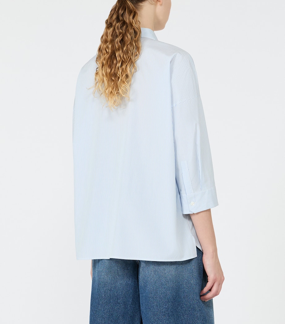 Weekend Max Mara Womens Cotton Stripe Cropped-Sleeve Shirt Light Blue Image 4