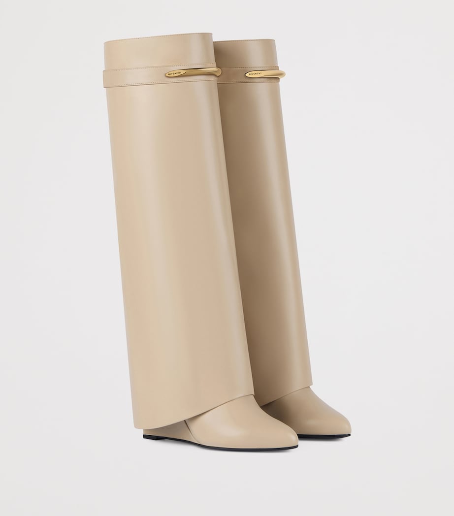 Leather Shark Knee-High Boots 95 BEIGE Image 2
