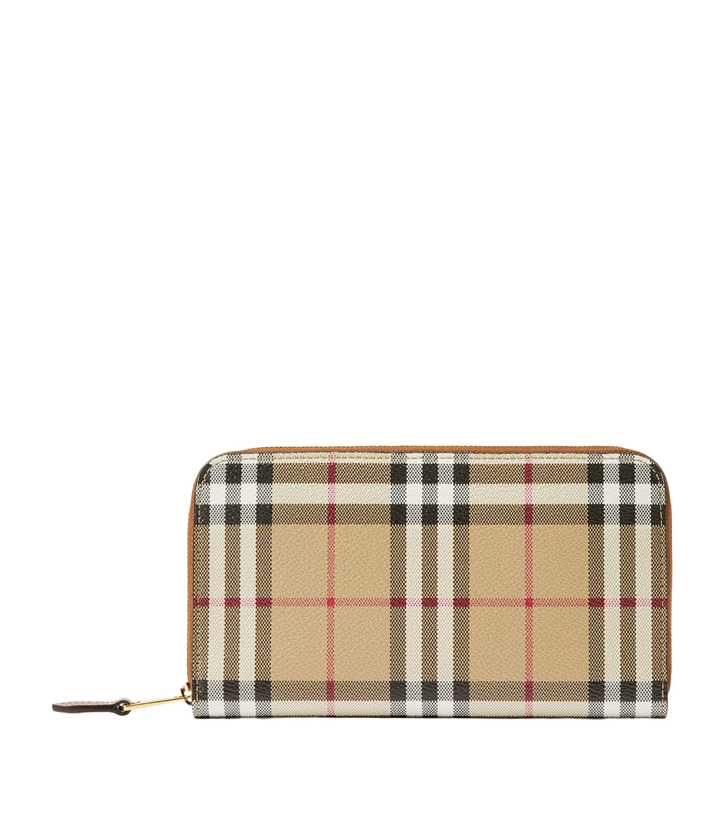 Burberry Check Zip Wallet In Brown